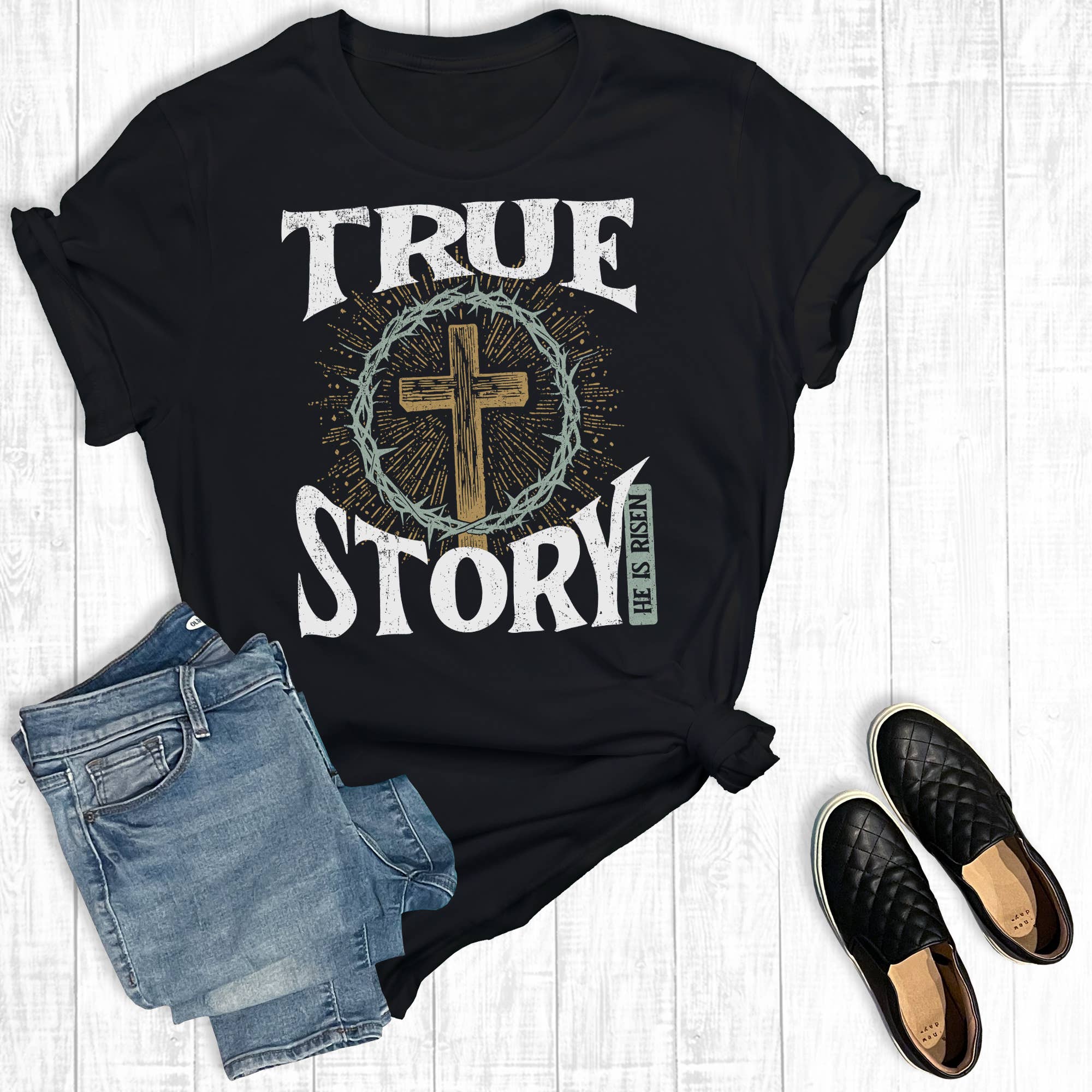 Easter True Story Cross Graphic Tee Hoodie, Sweatshirt | PodTeesHub.com