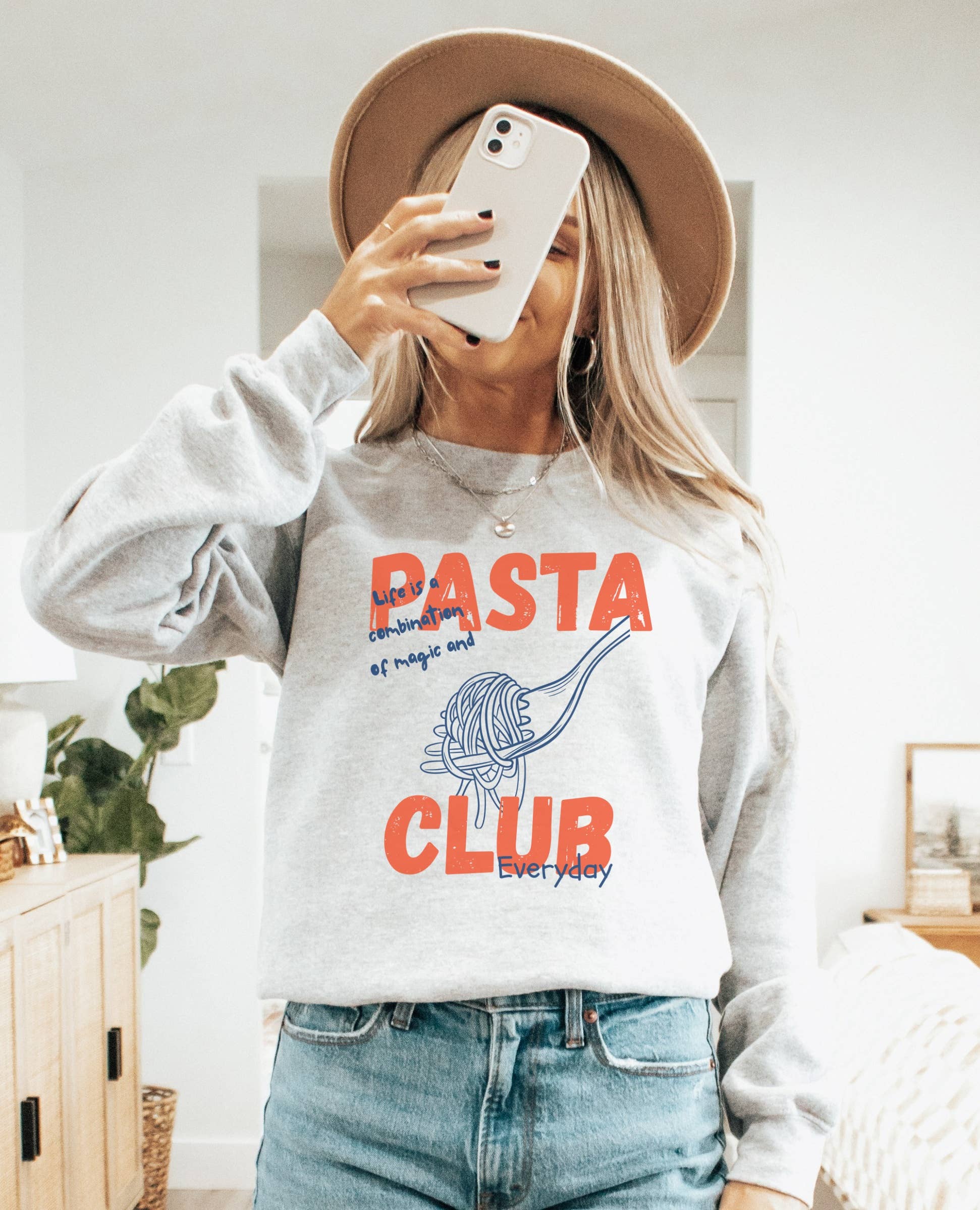 Pasta Lover Club Crew Neck Sweatshirt T-Shirts, Hoodie | PodTeesHub.com