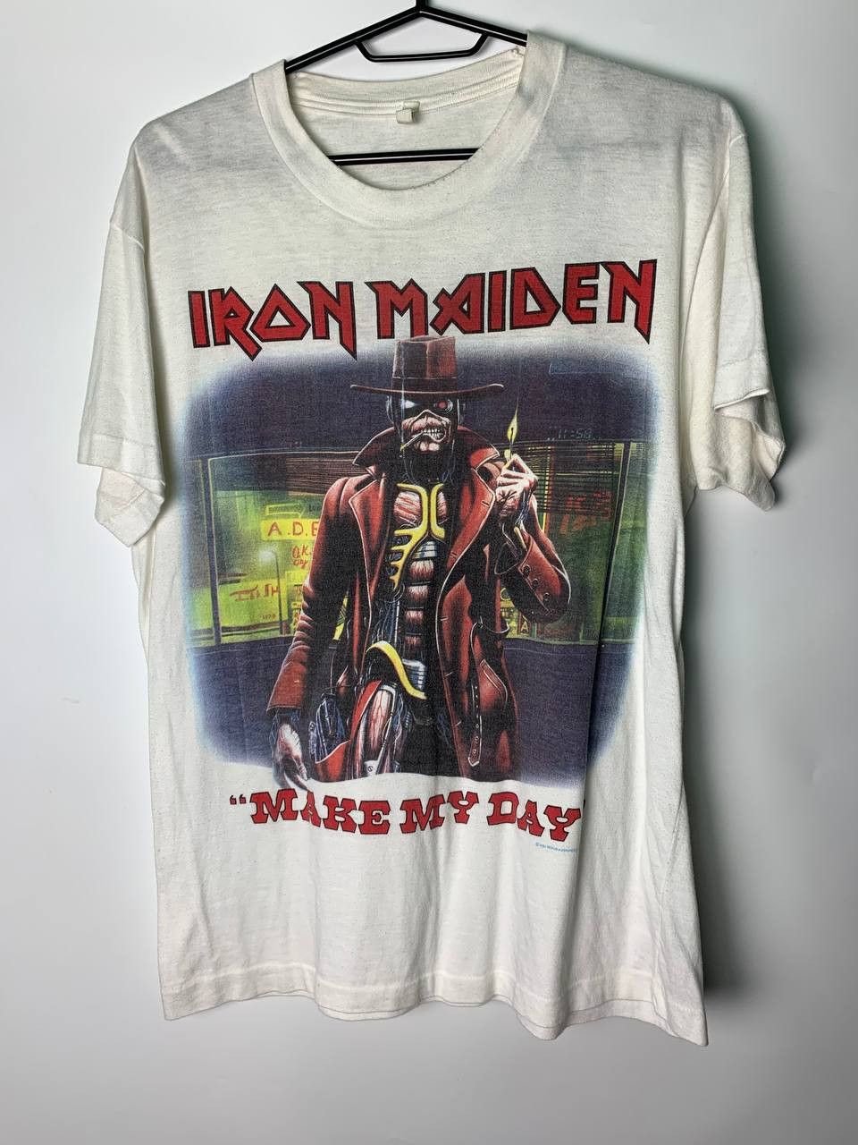 Iron Maiden Vintage 80s Iron Maiden Make My Day Tshirt 1986 Hoodie, Sweatshirt | PodTeesHub.com