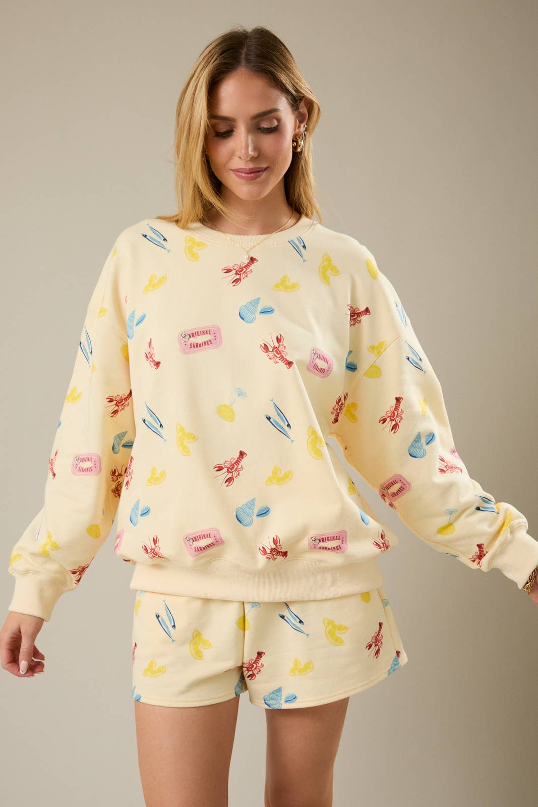 Round Neck Long Sleeve Sea Print Sweatshirt T-Shirts, Hoodie | PodTeesHub.com