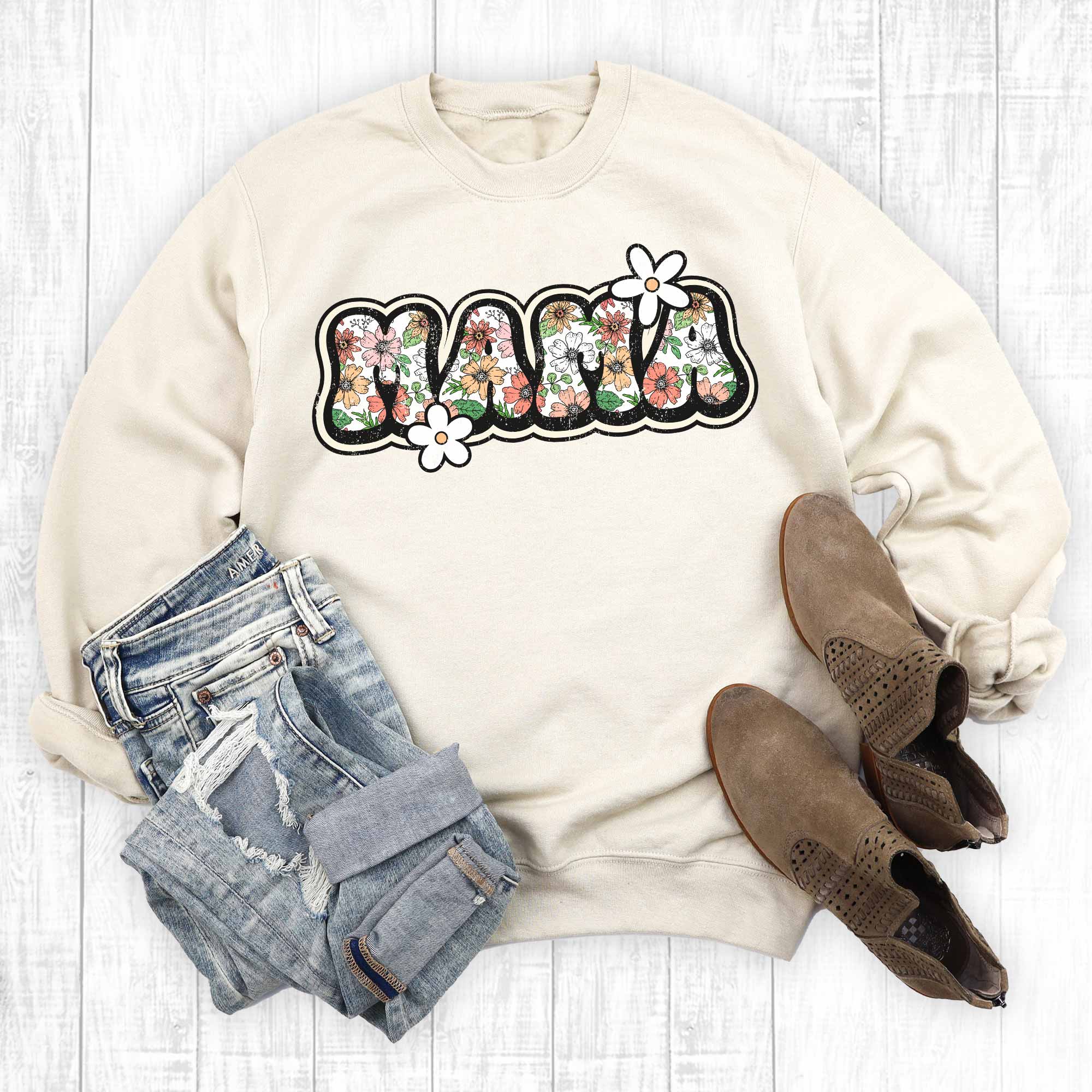 Boho Floral Mama Sweatshirt T-Shirts, Hoodie | PodTeesHub.com