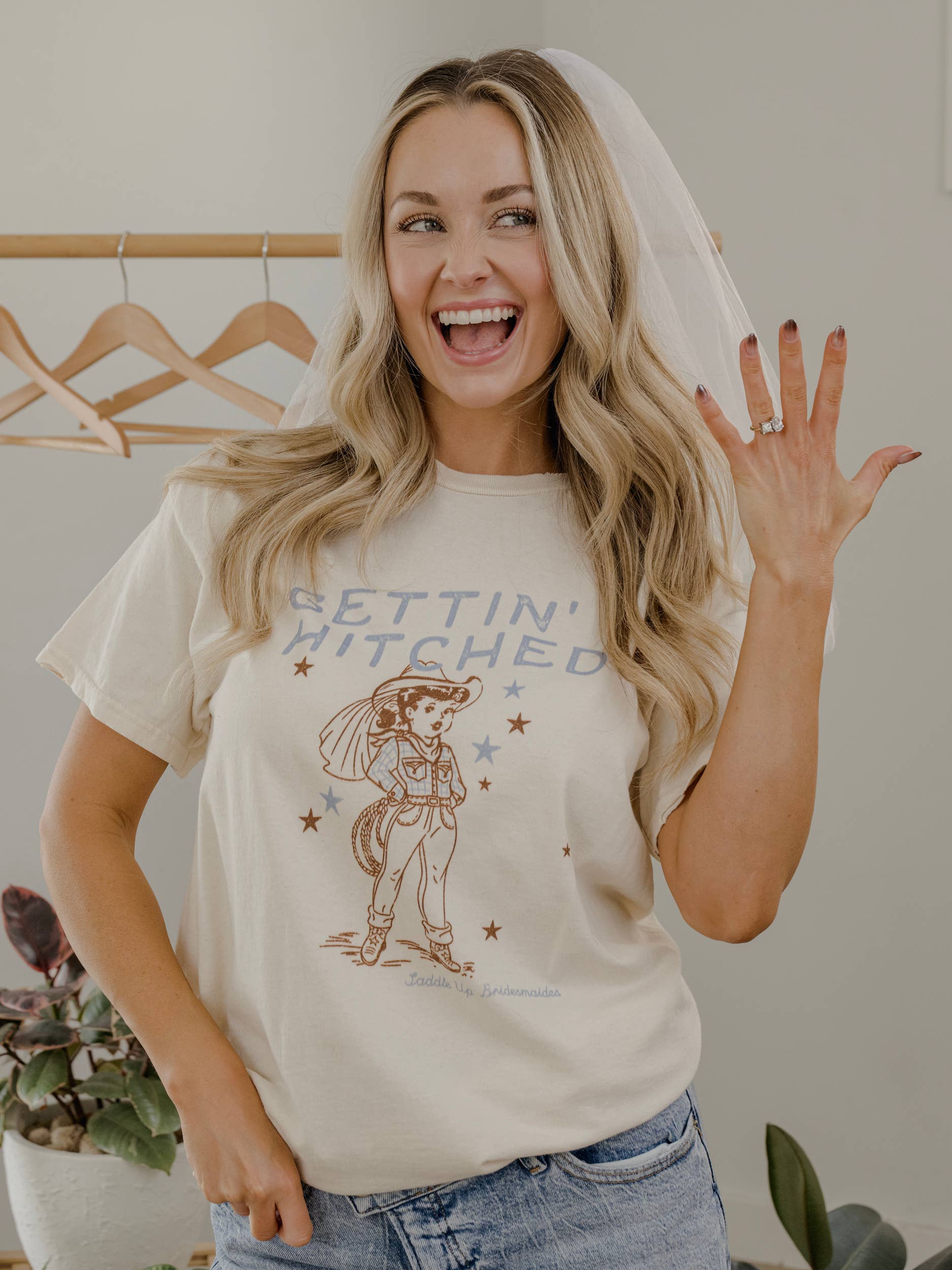 Gettin' Hitched Cowgirl Off White Thrifted Graphic Tee Hoodie, Sweatshirt | PodTeesHub.com