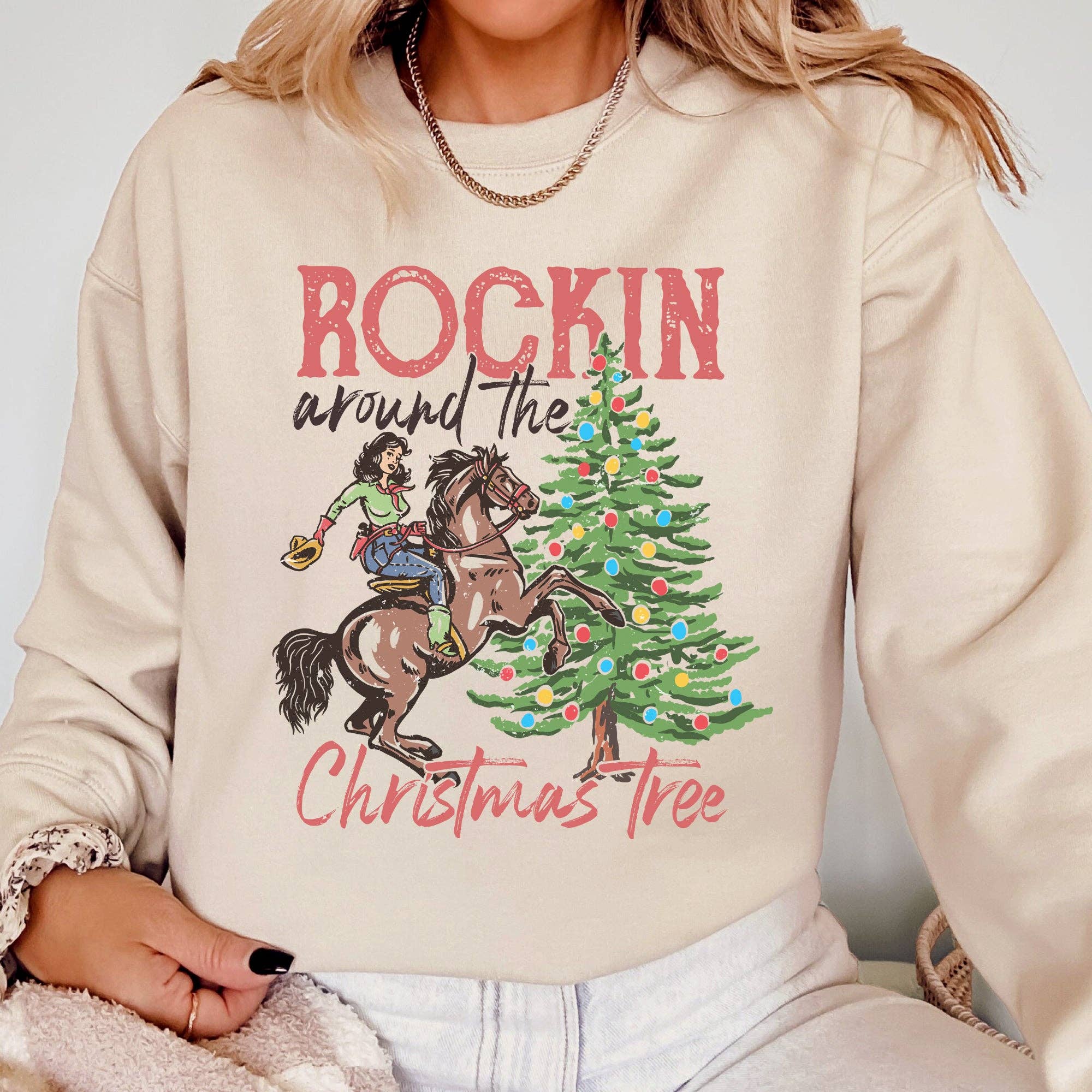 Rockin Around the Christmas Tree Cowgirl, Country Sweatshirt T-Shirts, Hoodie | PodTeesHub.com