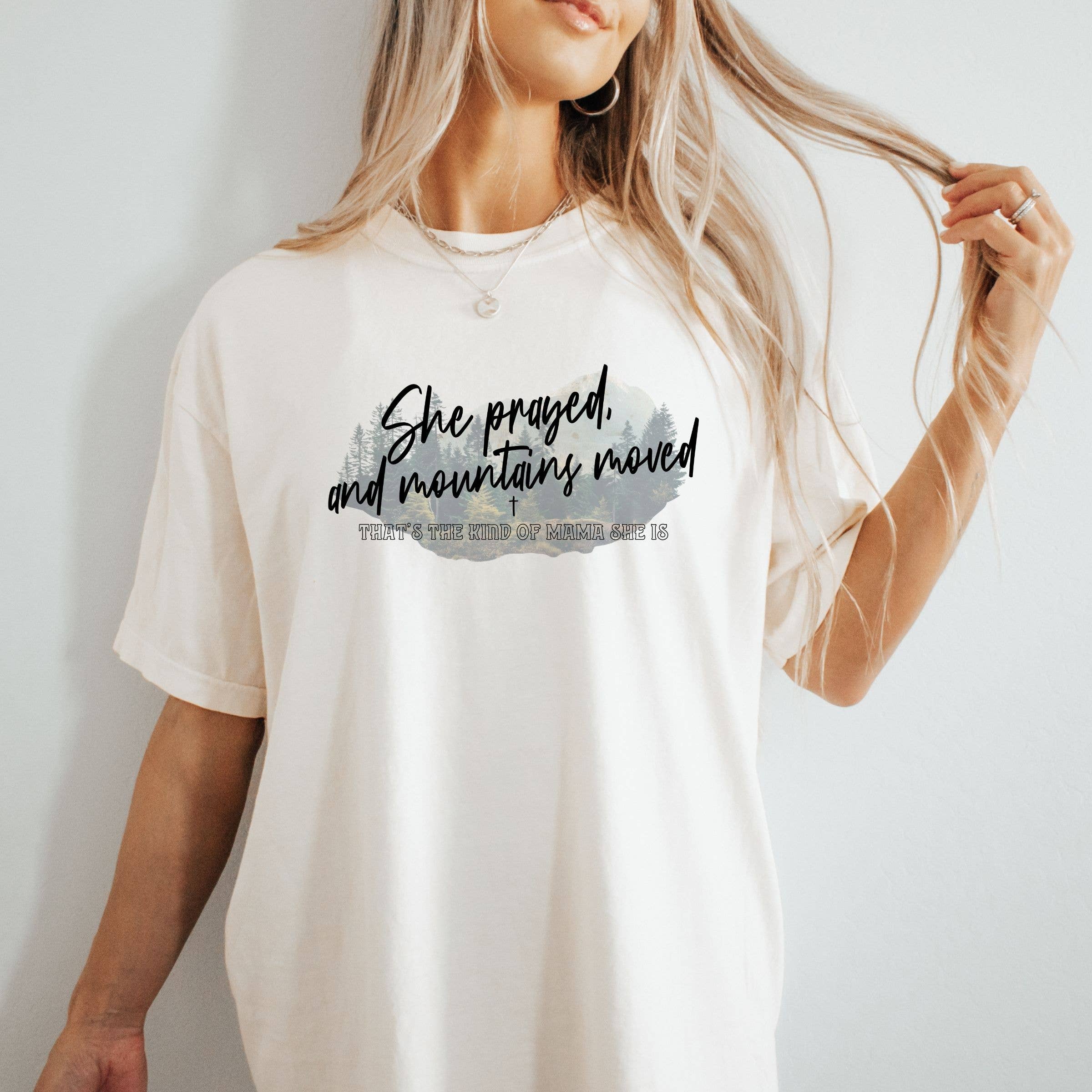 She Prayed and Mountains Moved Christian Spring Graphic Tee Hoodie, Sweatshirt | PodTeesHub.com