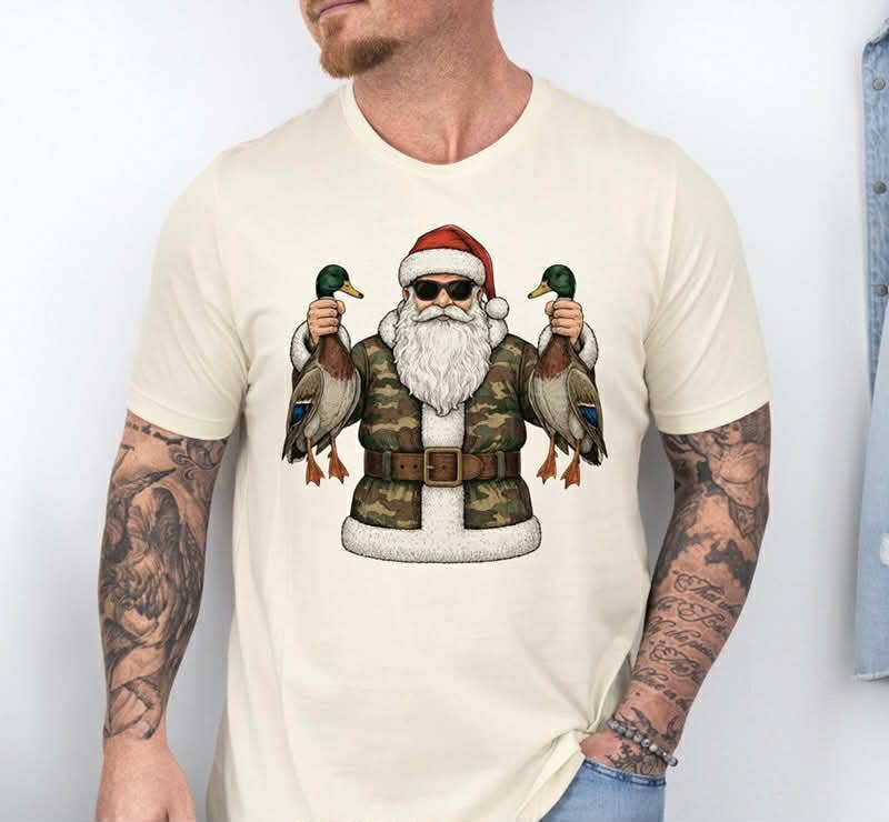 Santa Duck Hunting Dtf Graphic Tee Hoodie, Sweatshirt | PodTeesHub.com