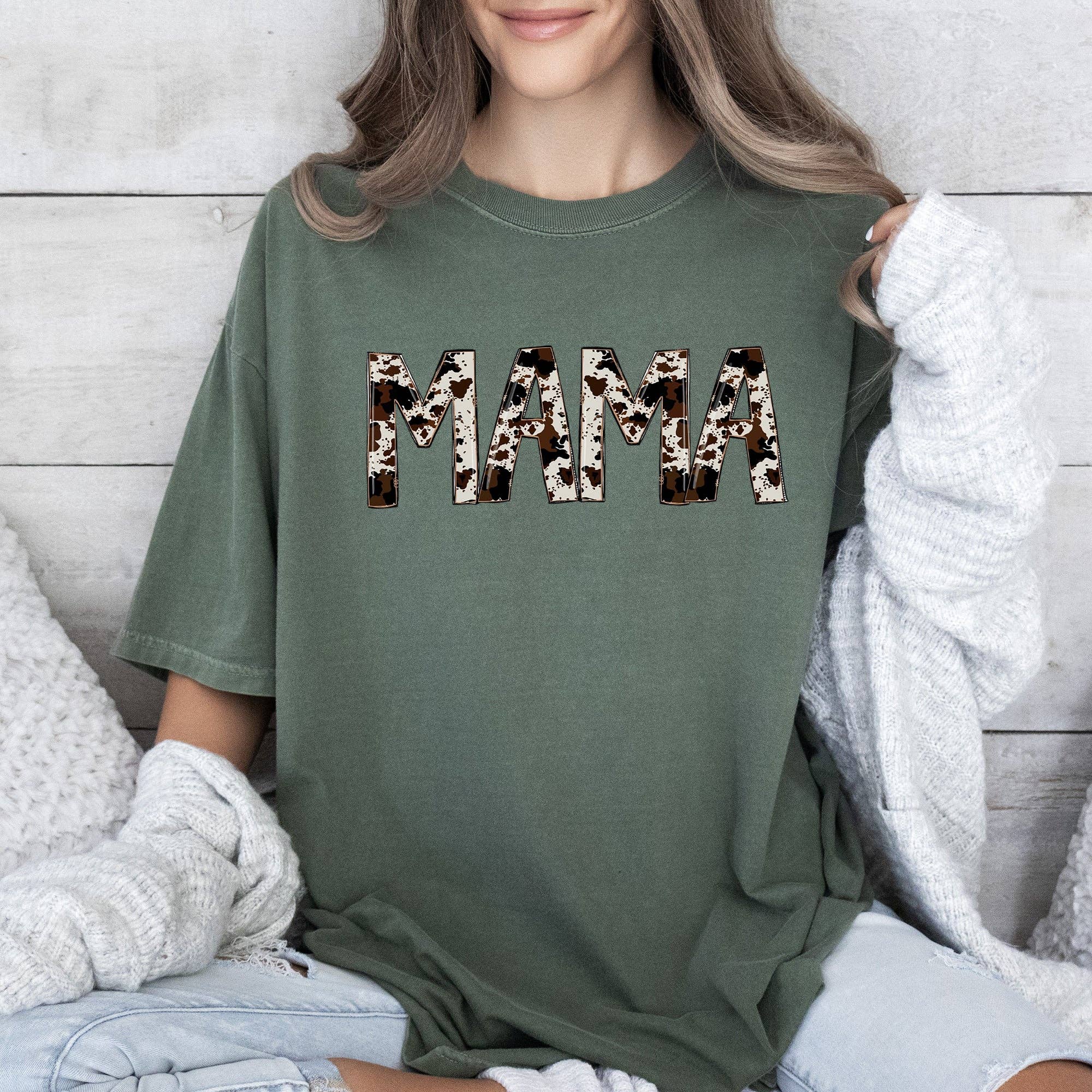Mama Cow Print, Retro, Vintage Comfort Colors Tshirt Hoodie, Sweatshirt | PodTeesHub.com