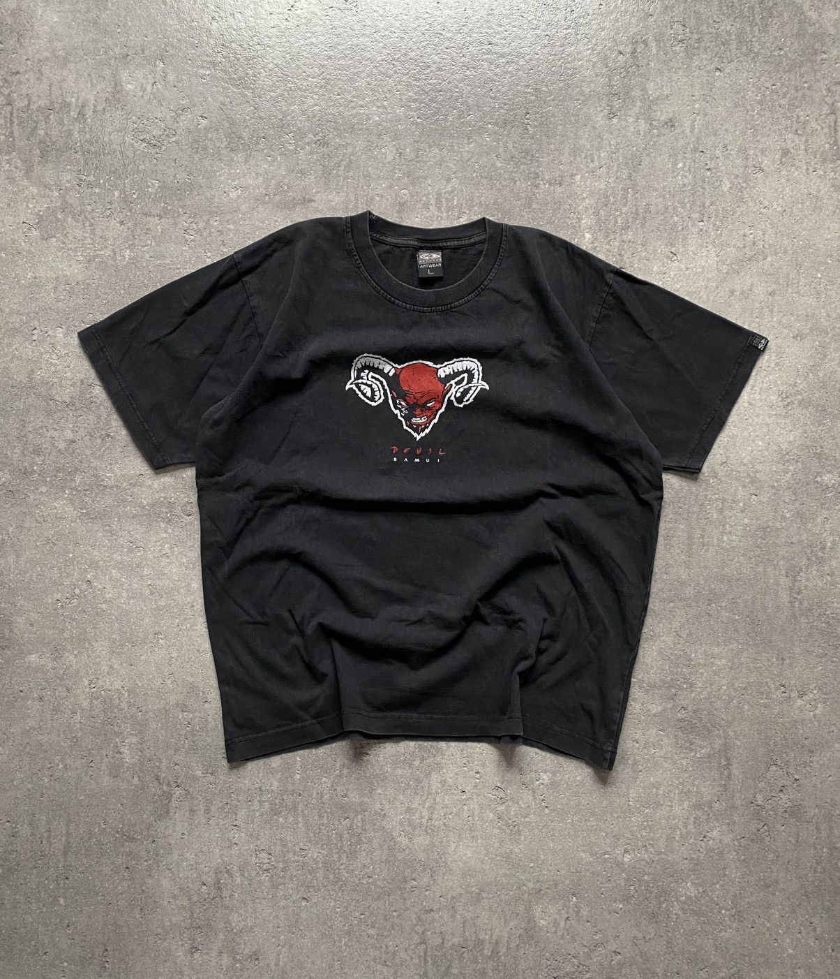 Vintage 90 S Devil Logo Avant Garde Black Washed Tee Hoodie, Sweatshirt | PodTeesHub.com