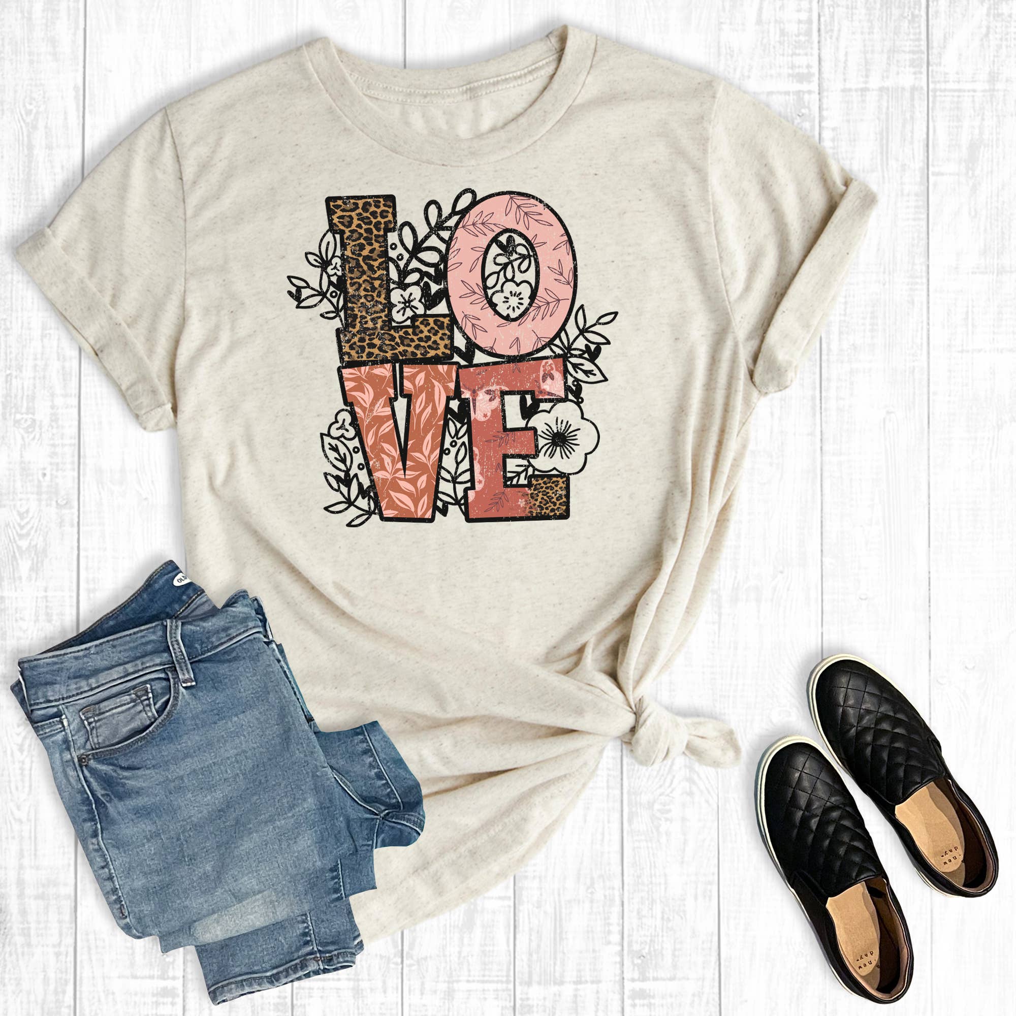 Love Leopard Floral Graphic Tee Hoodie, Sweatshirt | PodTeesHub.com