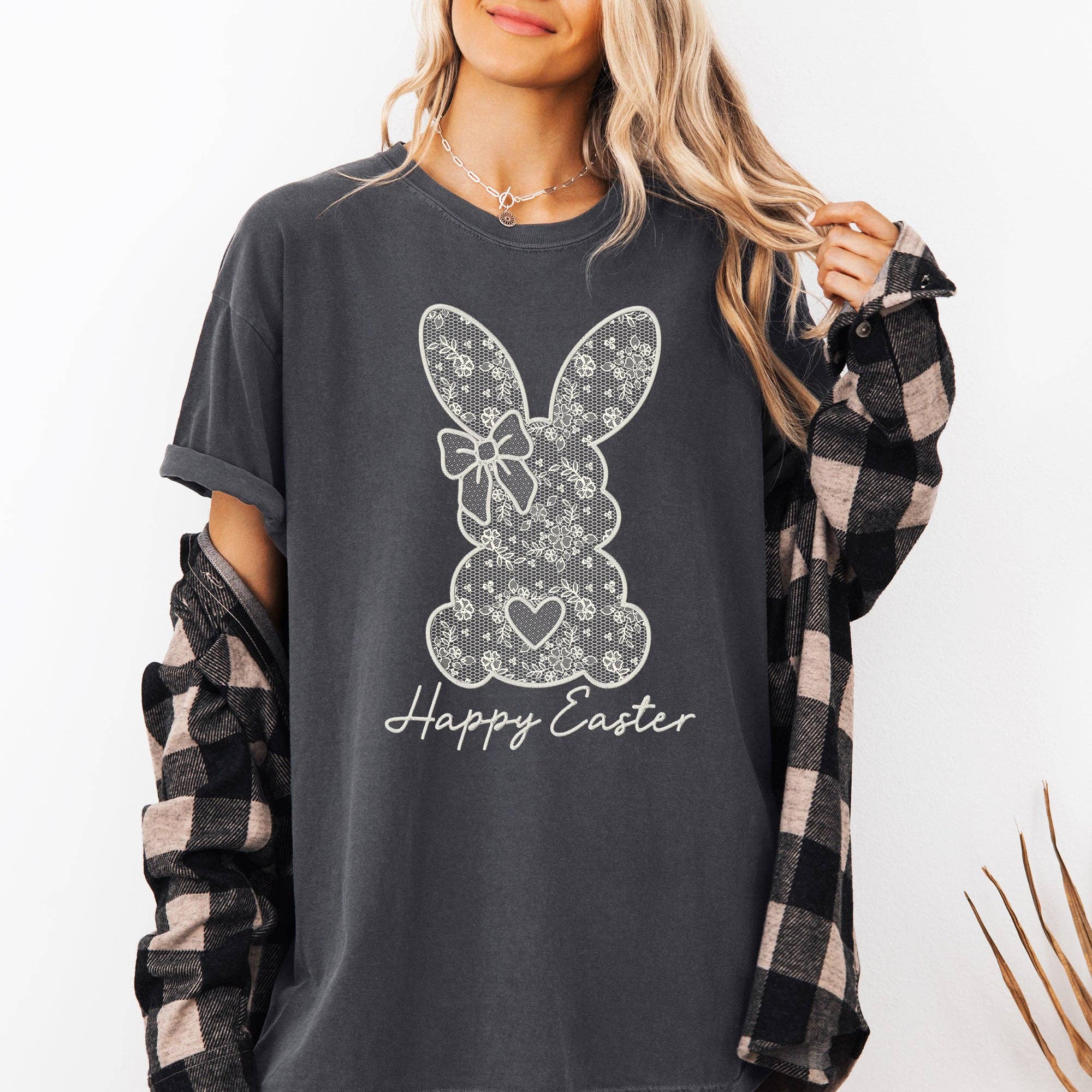Faux Lace Bunny, Coquette, Happy Easter Jesus Rabbit Tshirt Hoodie, Sweatshirt | PodTeesHub.com