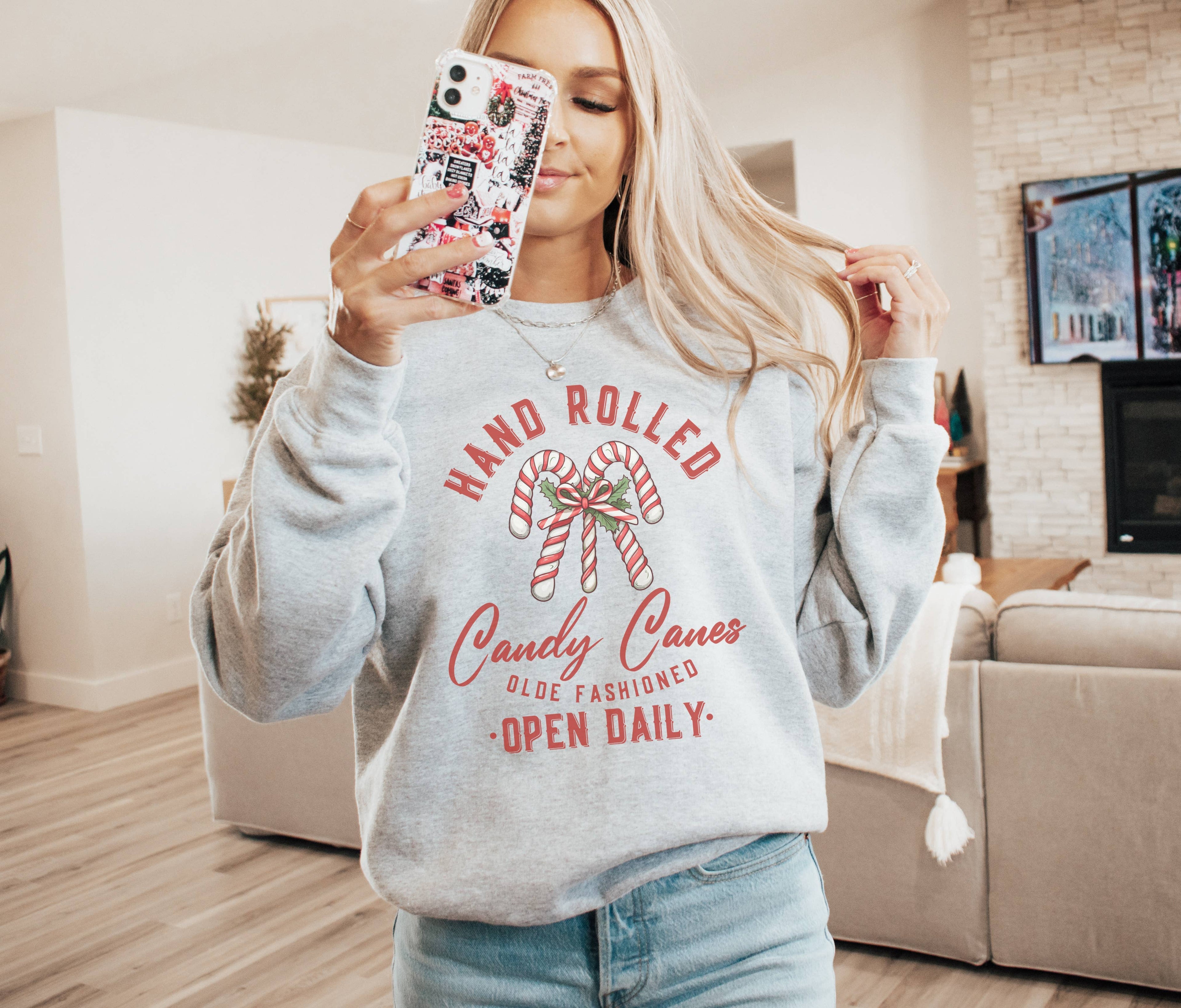 Hand Rolled Candy Canes Crew Neck Sweatshirt | Trending T-Shirts, Hoodie | PodTeesHub.com