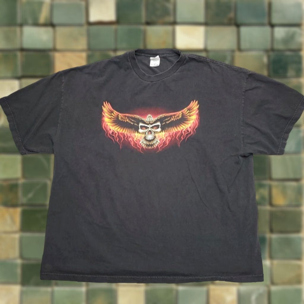 Vintage Y2k Shirt Mens 3xl Black Biker Motorcycle Eagle Skull Flames Retro Tee Hoodie, Sweatshirt | PodTeesHub.com
