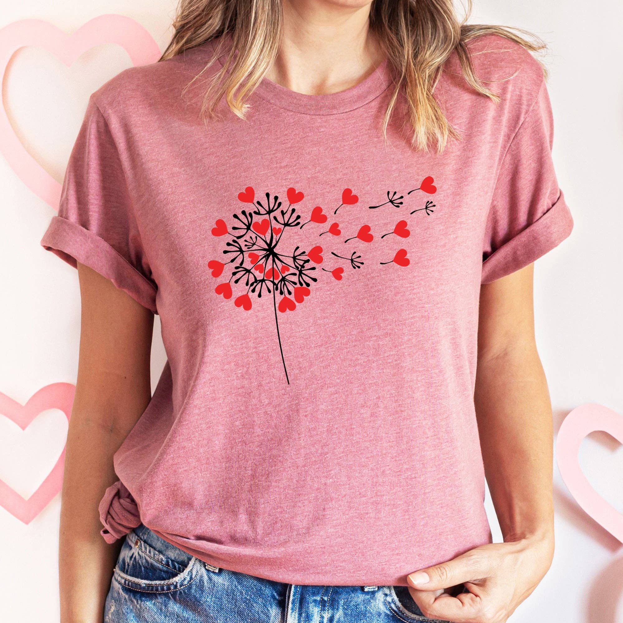 Dandelion Hearts, Flower, Super Soft Tshirt, Valentine's Day Hoodie, Sweatshirt | PodTeesHub.com