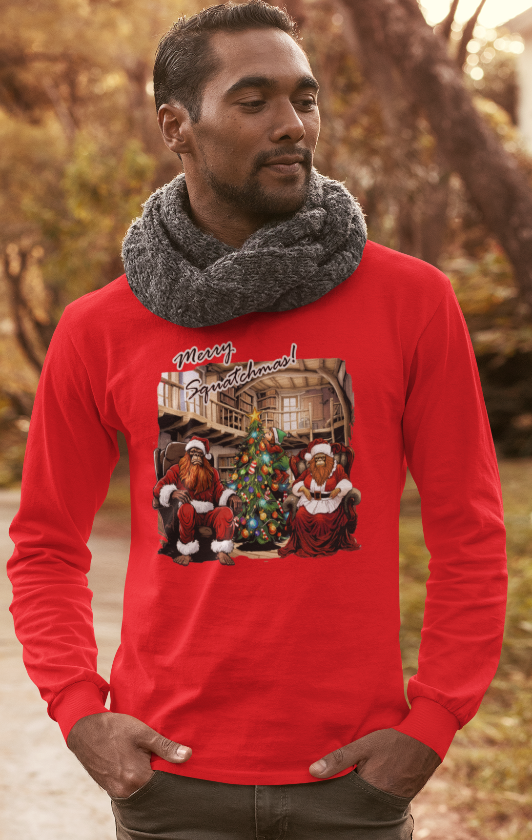 Merry Squatchmas Long Sleeve Christmas T-Shirt (Red) Hoodie, Sweatshirt | PodTeesHub.com