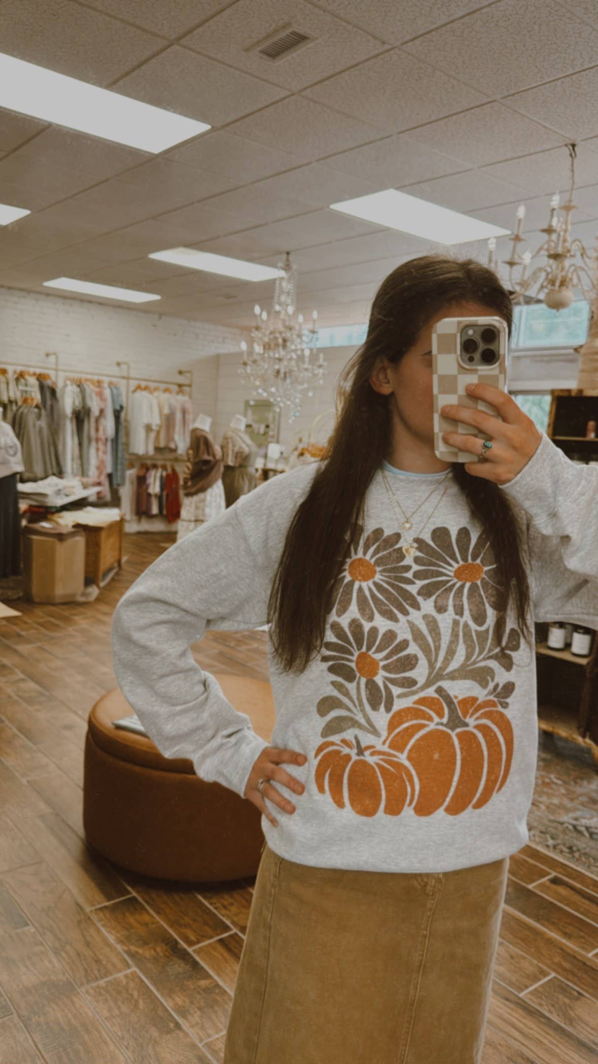 Retro Pumpkins and Flowers Fall Womens Graphic Sweatshirt T-Shirts, Hoodie | PodTeesHub.com
