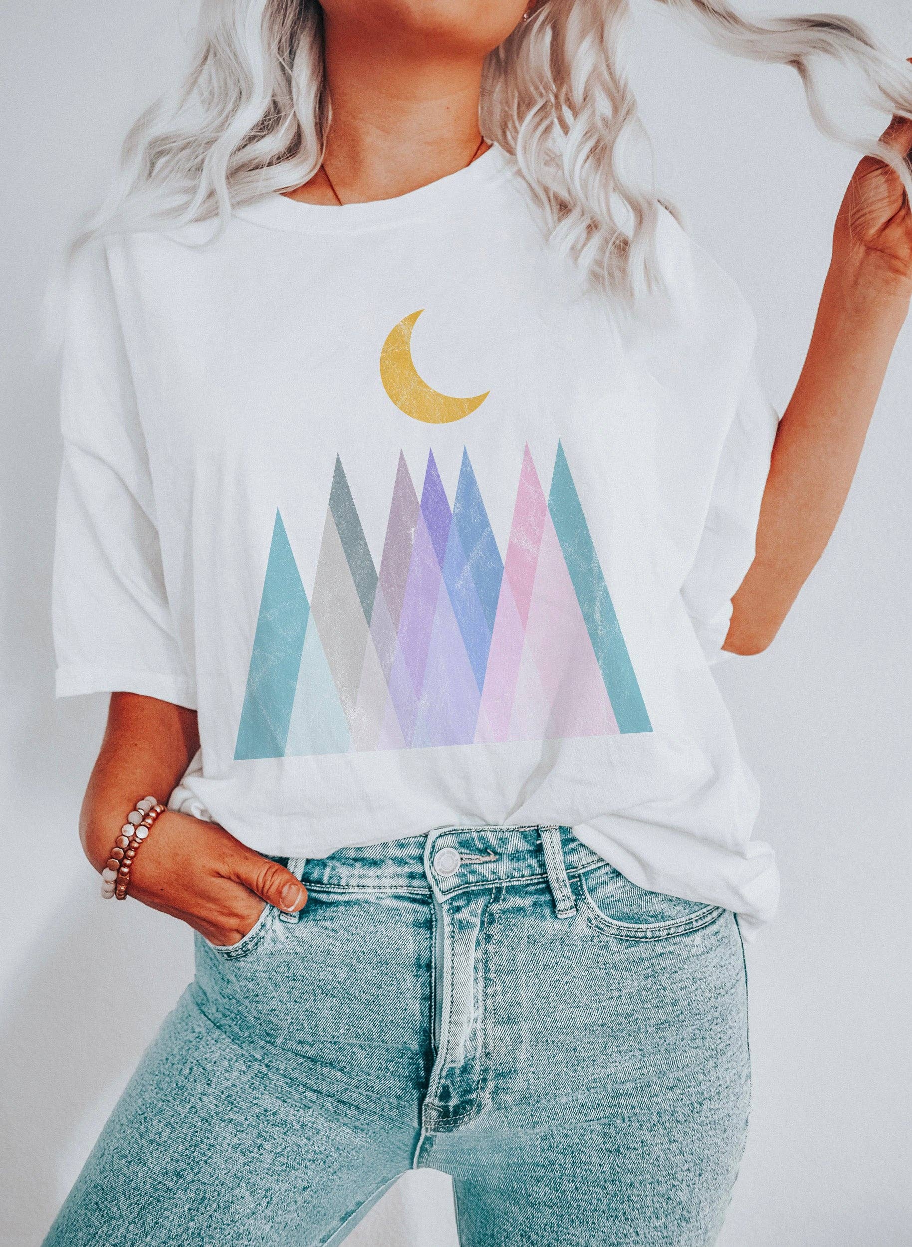 Abstract Pastel Mountains and the Moon T-Shirt Hoodie, Sweatshirt | PodTeesHub.com