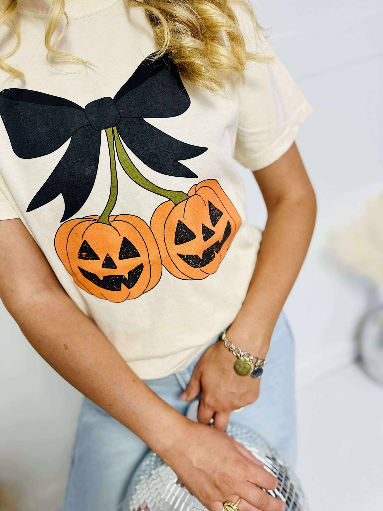 Cherry Bow Pumpkins Halloween Graphic Tee Hoodie, Sweatshirt | PodTeesHub.com