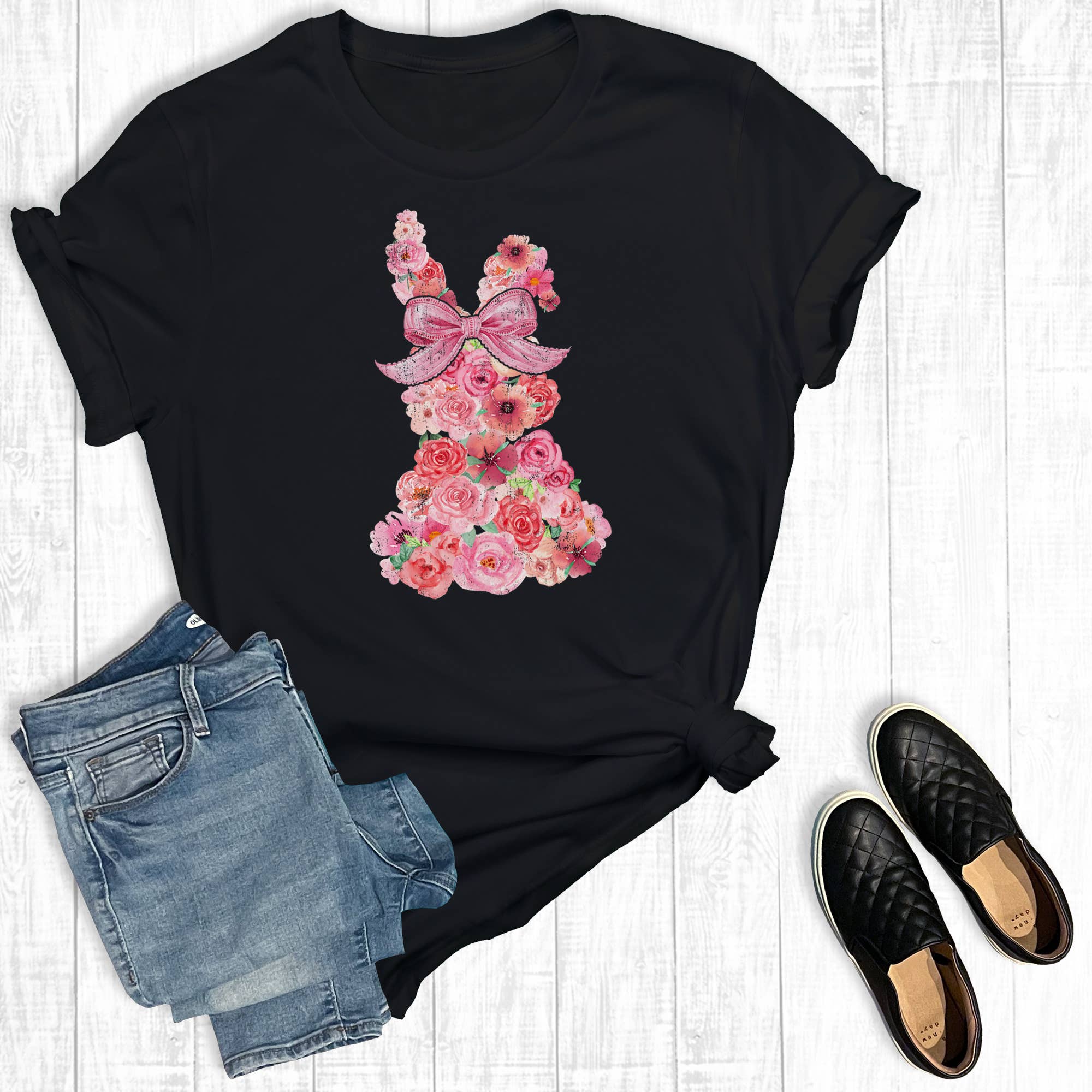 Retro Floral Easter Bunny Graphic Tee Hoodie, Sweatshirt | PodTeesHub.com