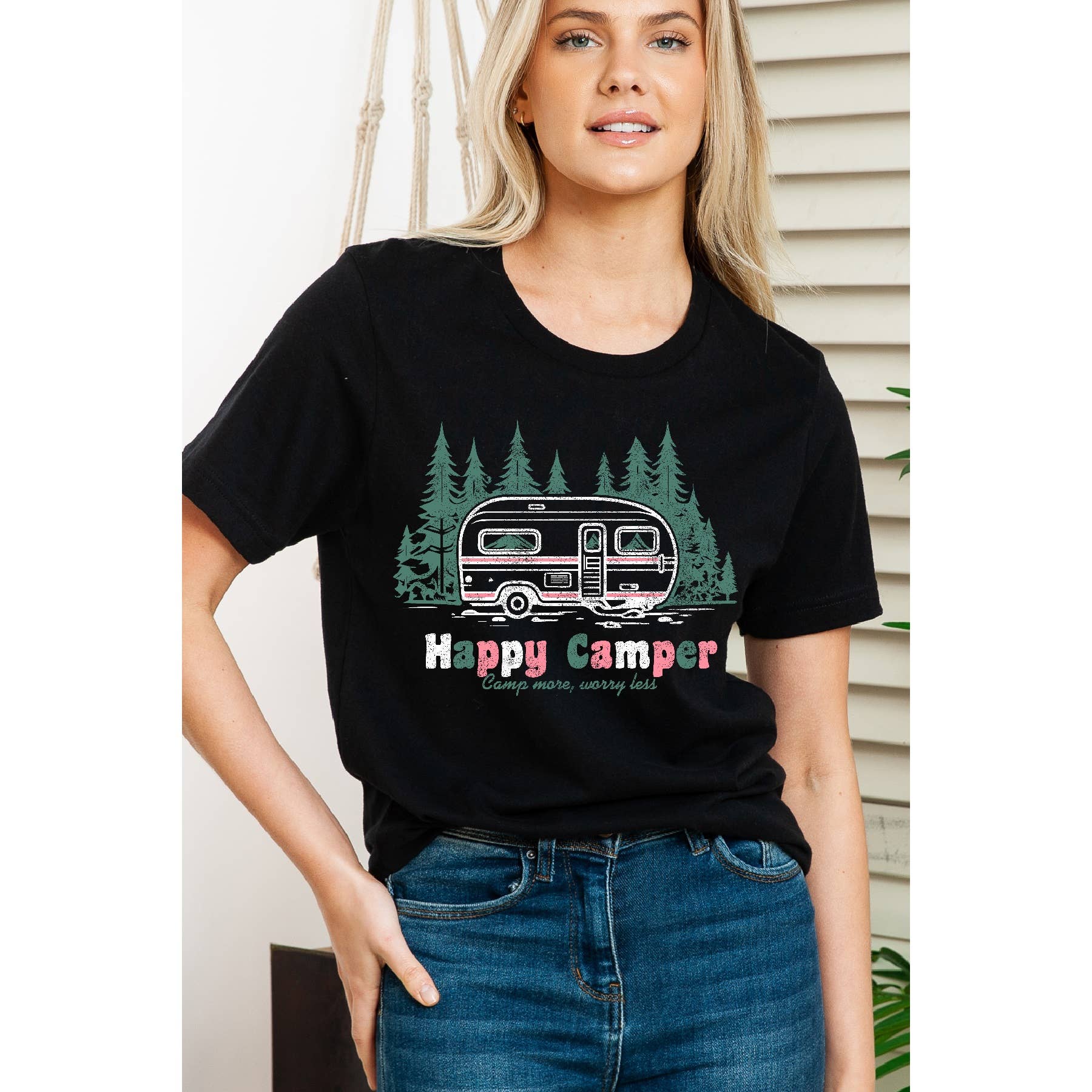 Happy Camper Short Sleeve Tee Hoodie, Sweatshirt | PodTeesHub.com