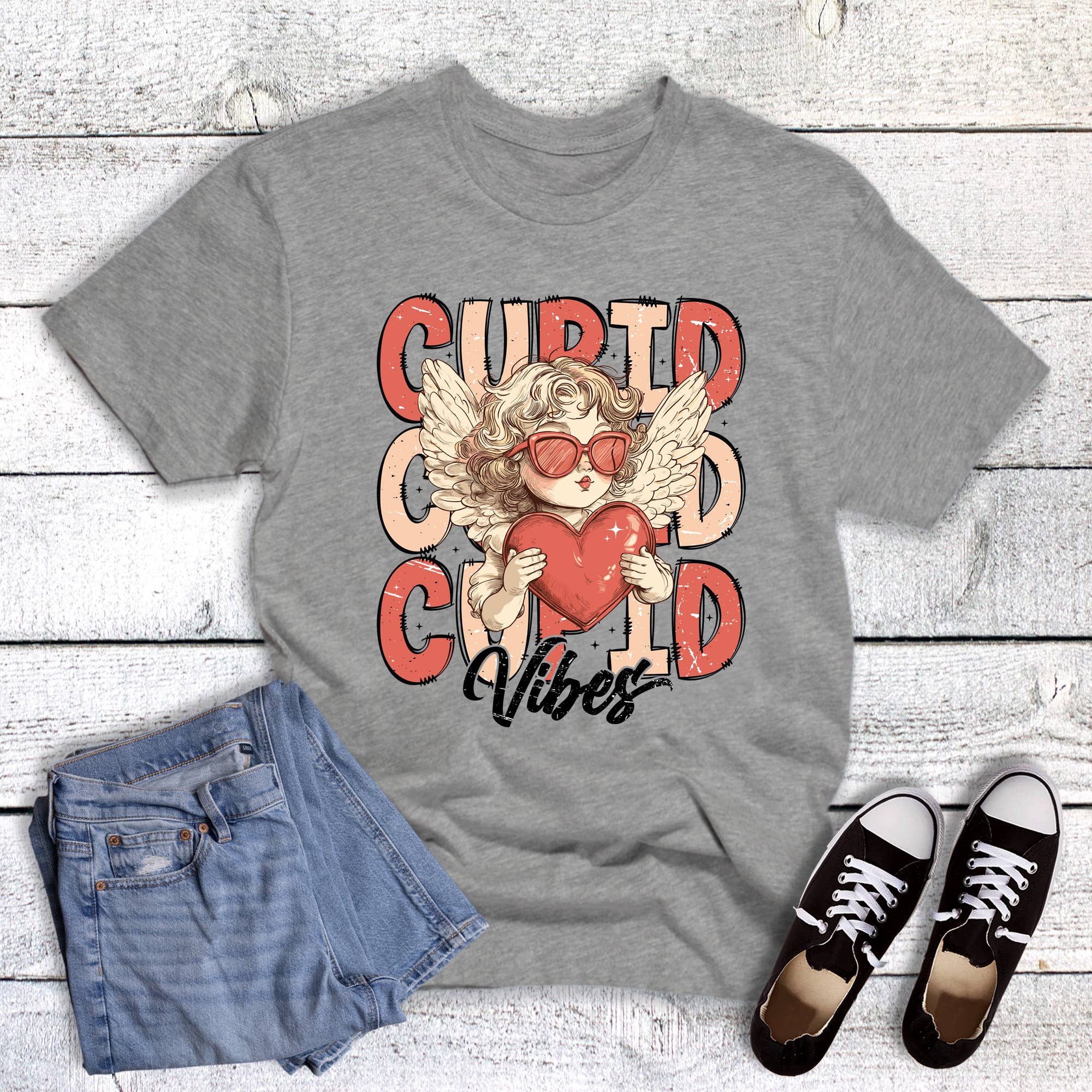 Valentine Stacked Cupid Vibes Graphic Tee Hoodie, Sweatshirt | PodTeesHub.com