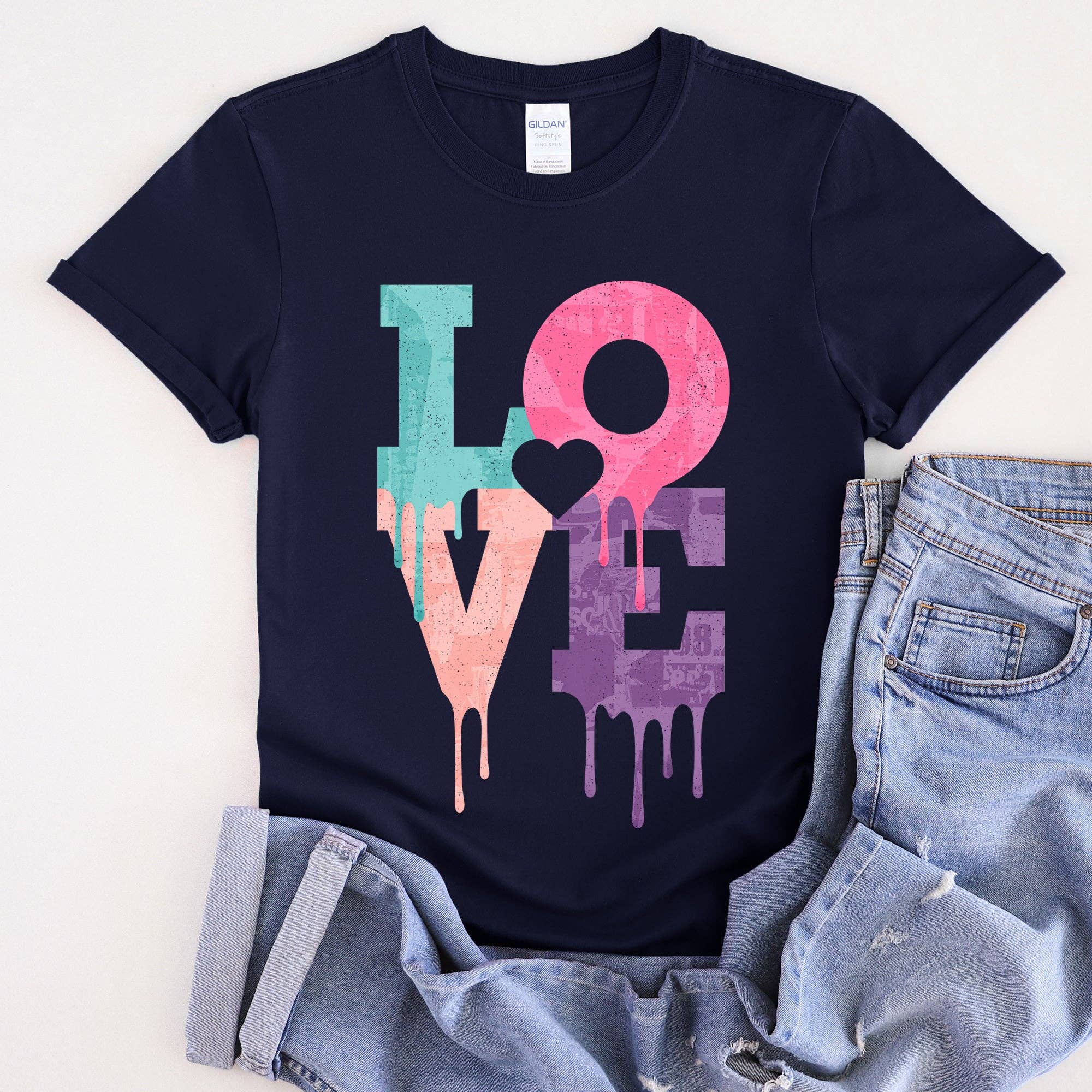 Retro Love Dripping Paint, Super Soft Tshirt, Valentine's Day Hoodie, Sweatshirt | PodTeesHub.com