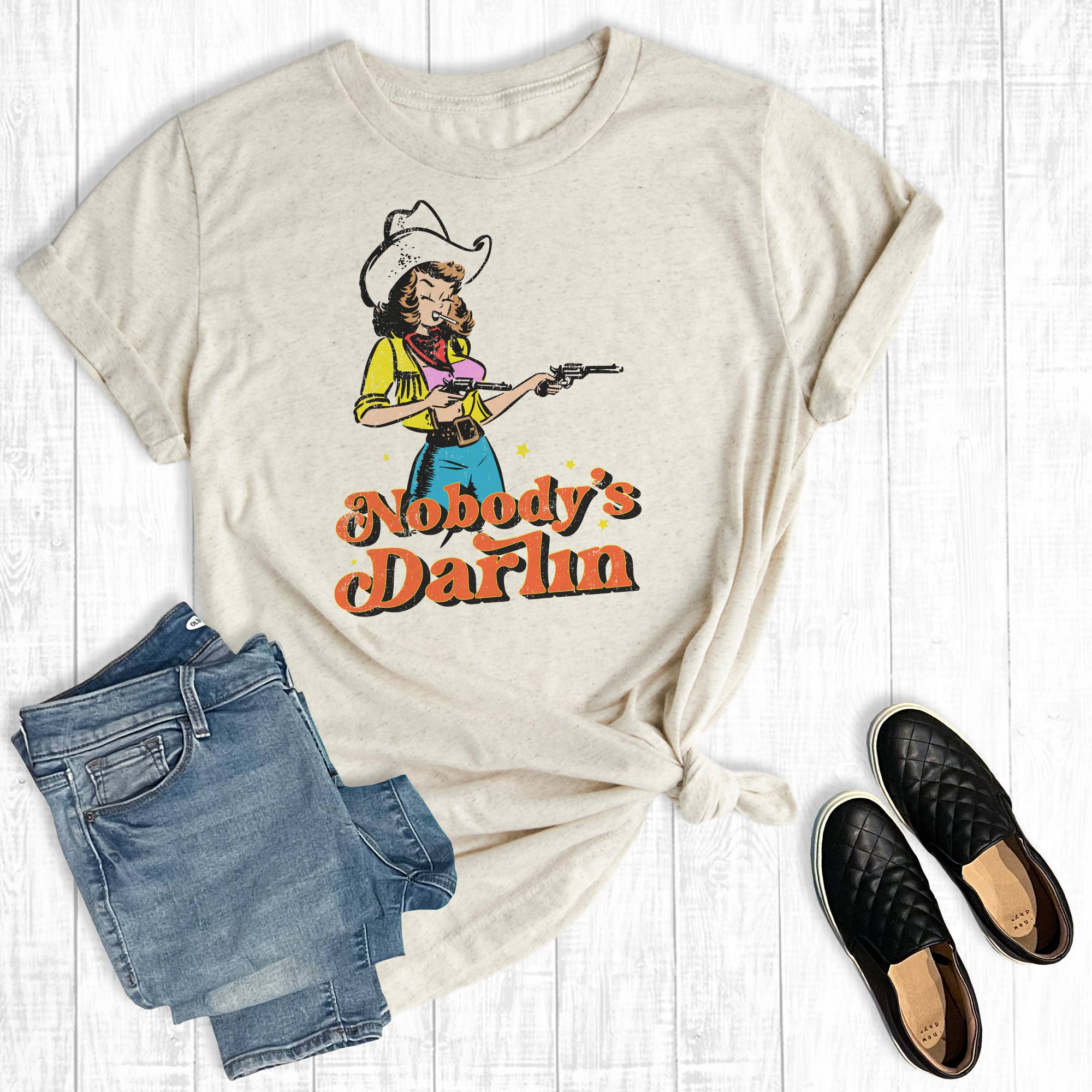 Western Cowgirl Nobody's Darlin' Graphic Tee Hoodie, Sweatshirt | PodTeesHub.com