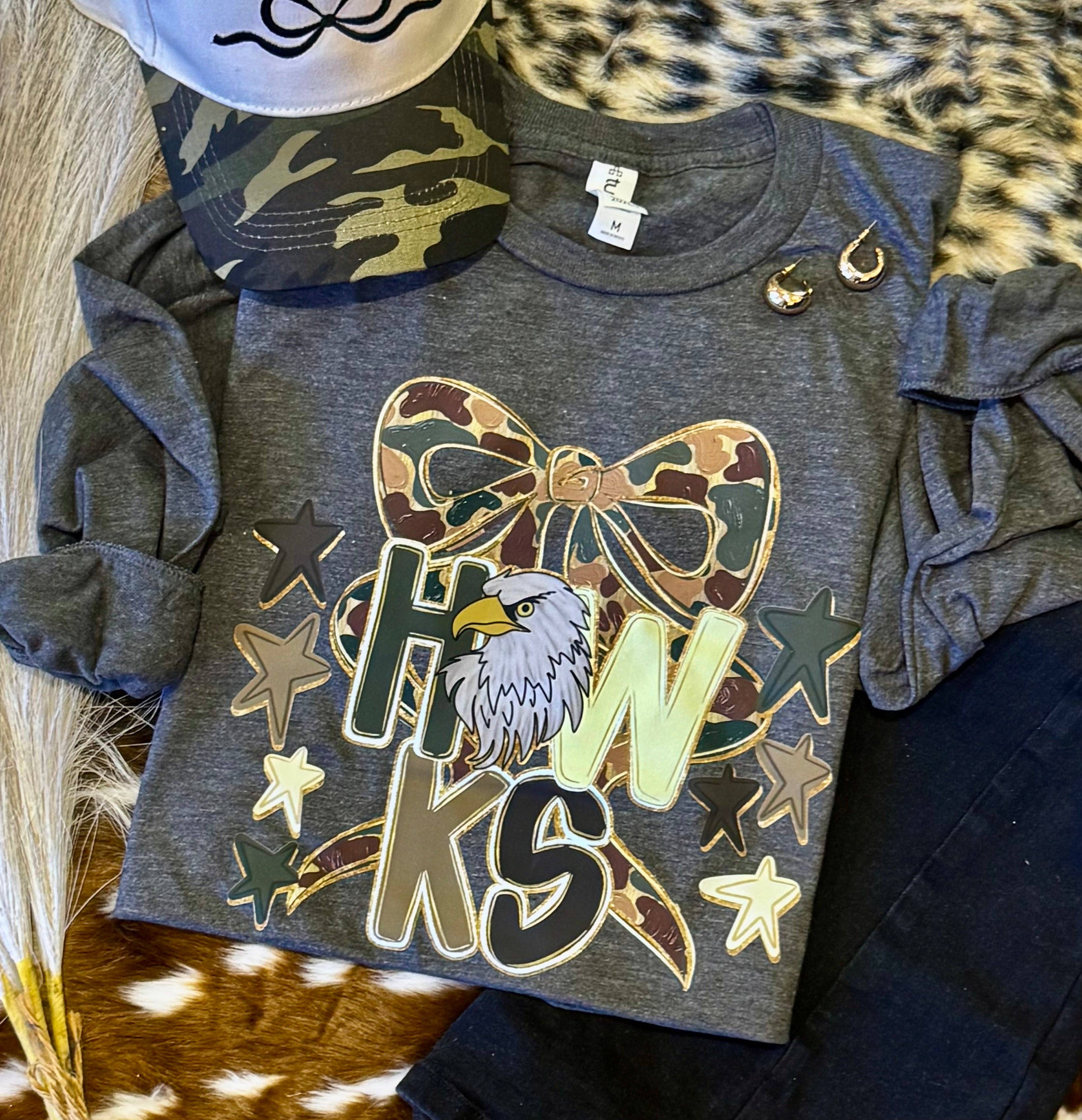 Hawks Camo Bow Tee / Long Sleeve Hoodie, Sweatshirt | PodTeesHub.com