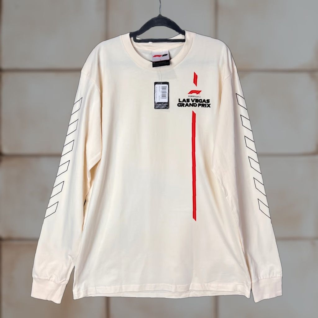 Vintage New Formula 1 Las Vegas Grand Prix Strip Circuit Long Sleeve Tee Cream L Mens T Shirt Hoodie, Sweatshirt
