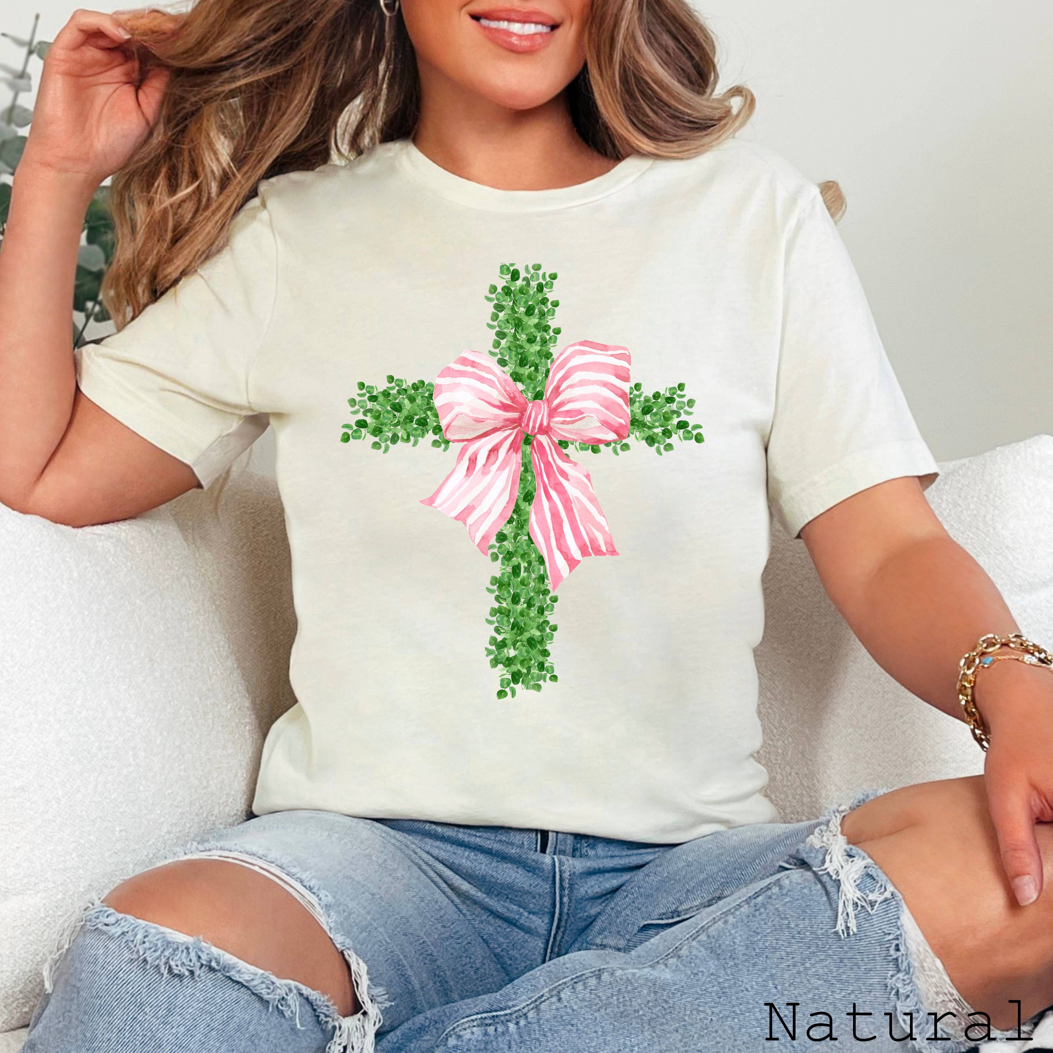 Easter Graphic Tee | Coquette Easter Cross | Bella Canvas Hoodie, Sweatshirt | PodTeesHub.com
