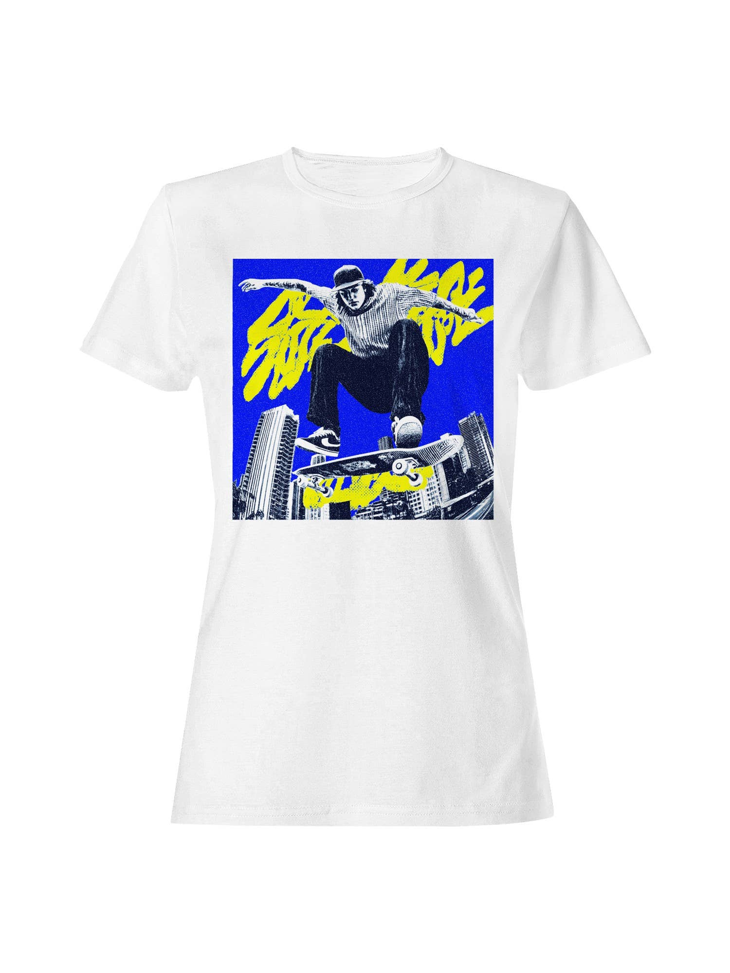 Urban Skater in Vibrant Cityscape Women's T-Shirt Hoodie, Sweatshirt | PodTeesHub.com