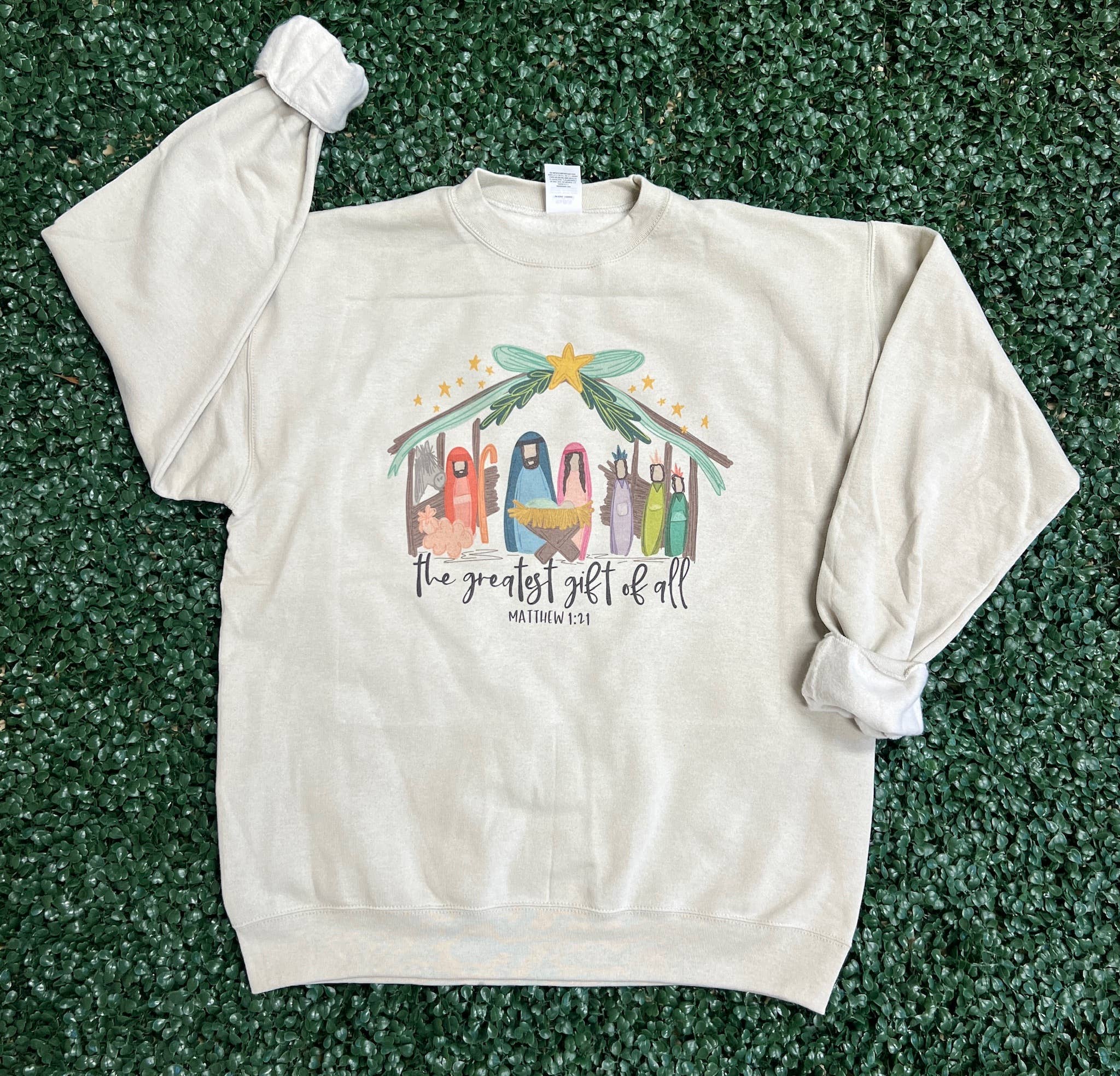 Greatest Gift of All Nativity Sweatshirt On Sand T-Shirts, Hoodie | PodTeesHub.com
