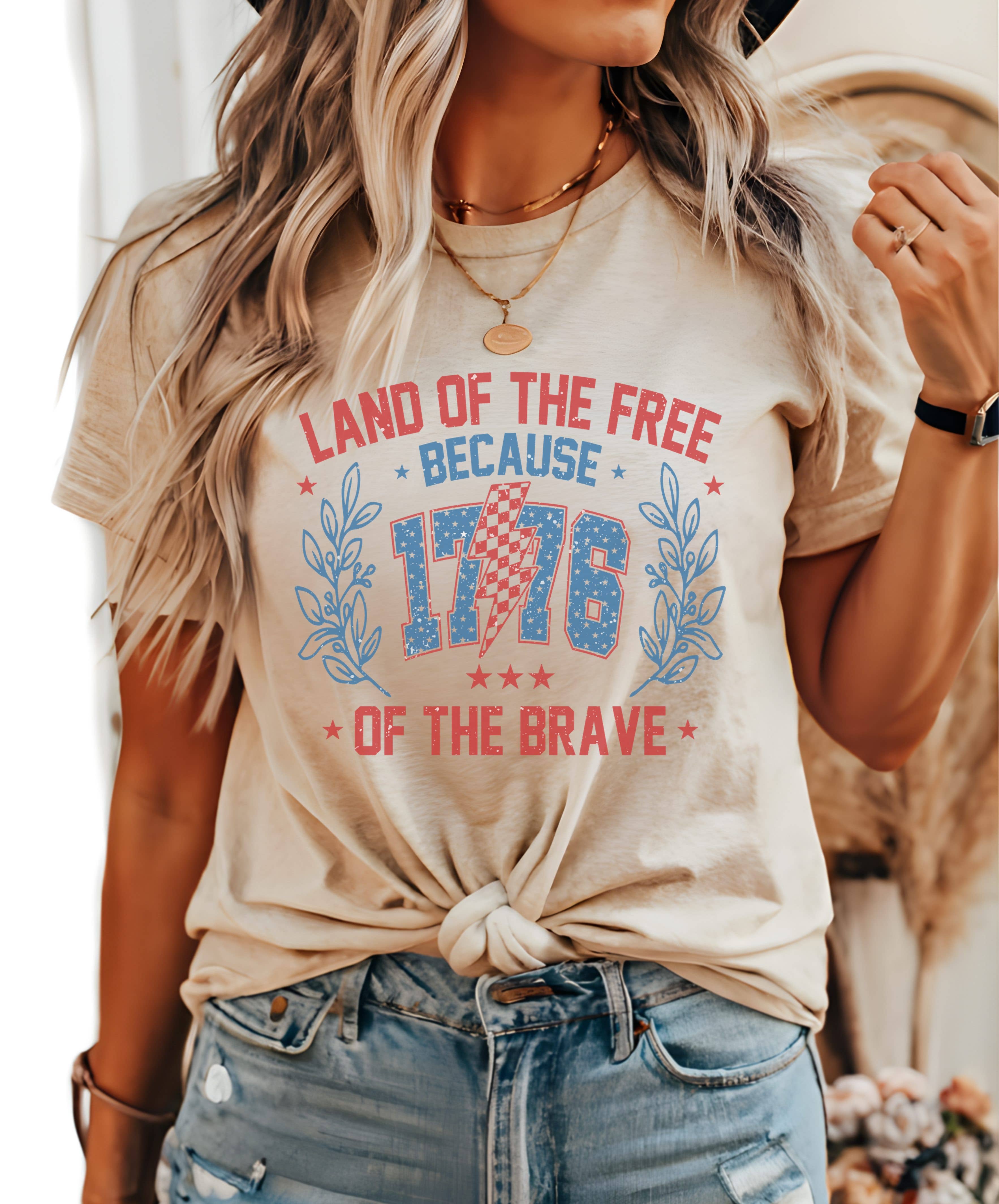 Land of the Free Wreath Tee | Patriotic T Shirt Hoodie, Sweatshirt | PodTeesHub.com