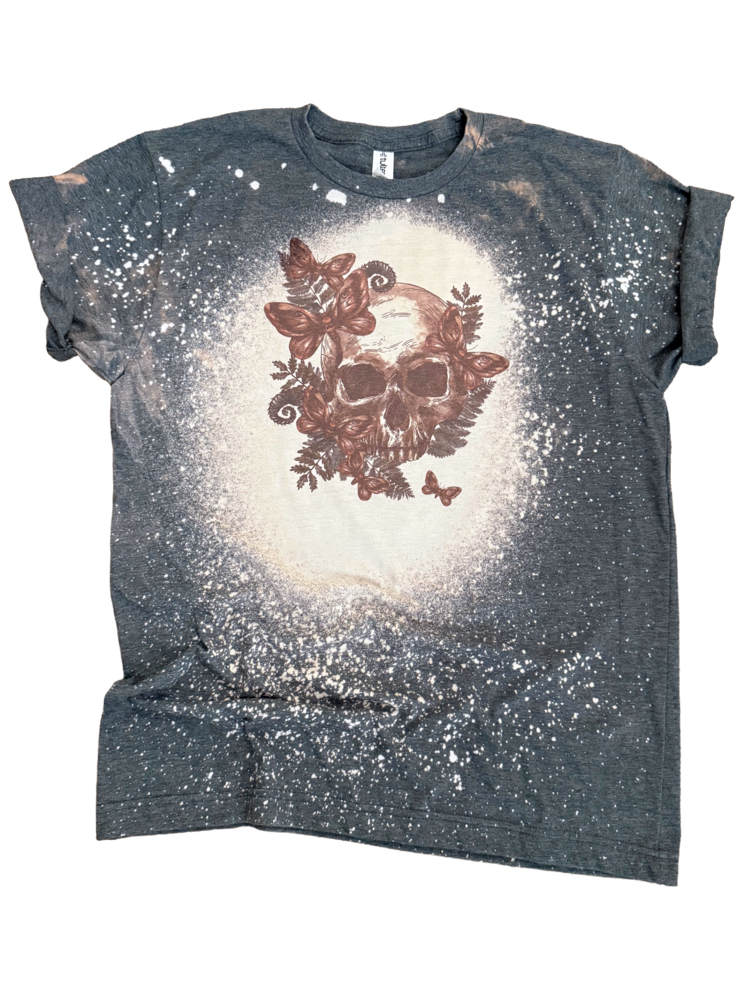 Floral Skull & Butterfly Bleached Tee Hoodie, Sweatshirt | PodTeesHub.com