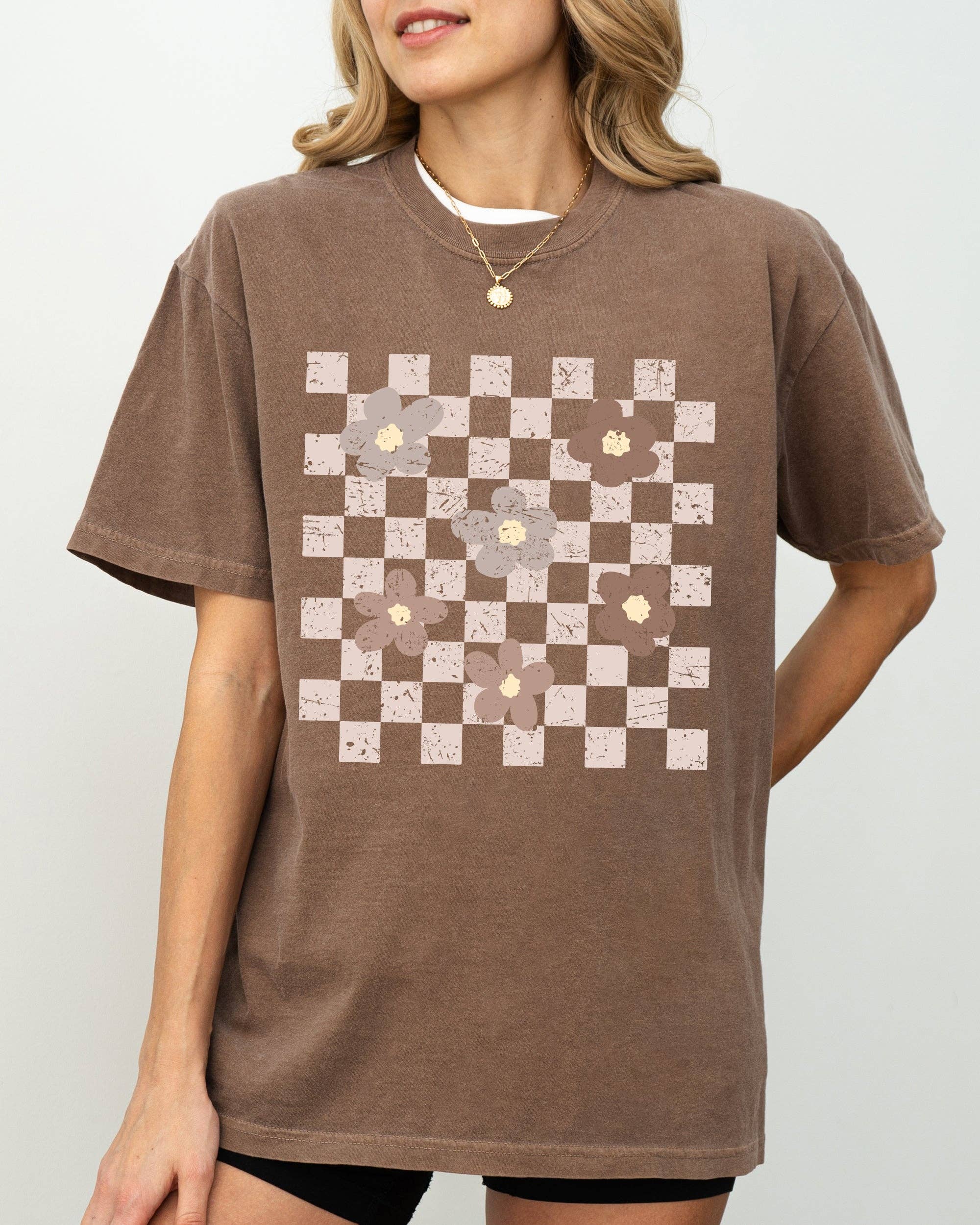 Retro Minimalist Flowers, Checkered, Floral, Daisies Shirt Hoodie, Sweatshirt | PodTeesHub.com