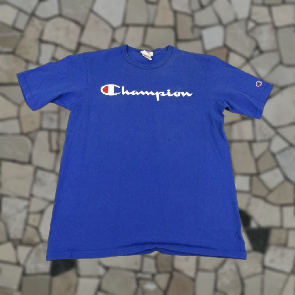 Vintage Champion Shirt Mens Medium Blue Spellout Crewneck Athletic Spell Out Sports Tee Hoodie, Sweatshirt | PodTeesHub.com