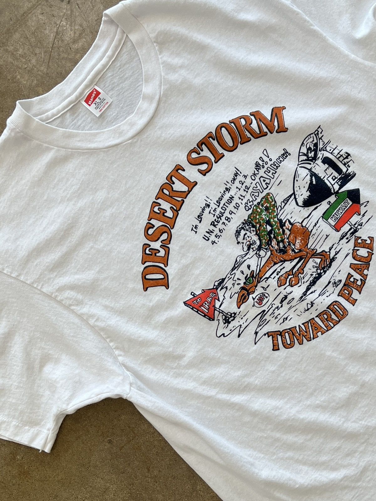 Vintage 90s Desert Storm War Social Political Cartoon Tee Xl Hoodie, Sweatshirt | PodTeesHub.com
