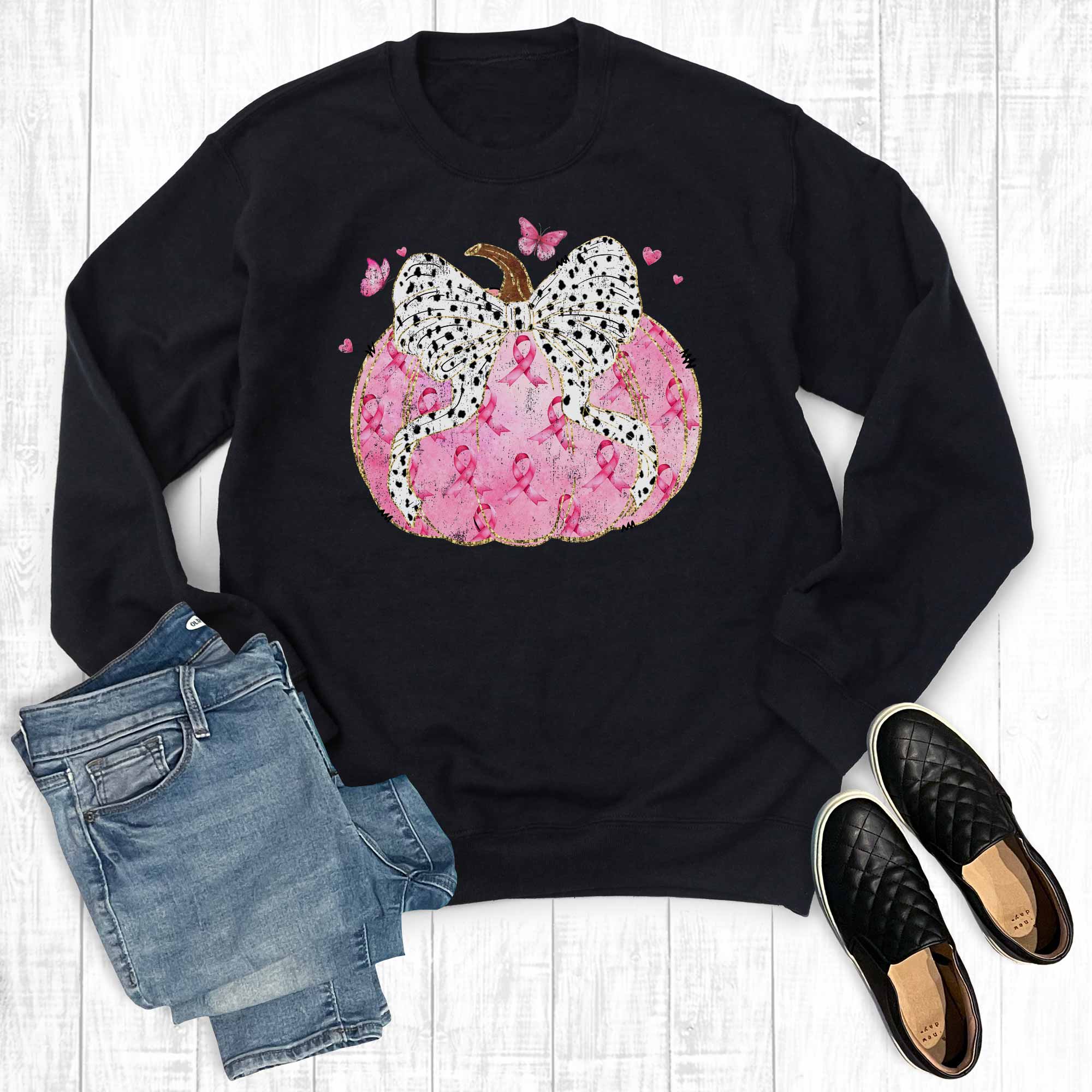 Fall Breast Cancer Awareness Pumpkin Graphic Sweatshirt T-Shirts, Hoodie | PodTeesHub.com