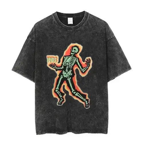 Handmade Skull Print Graphic Washed T Shirt Rock Punk Gothic Style Hoodie, Sweatshirt | PodTeesHub.com