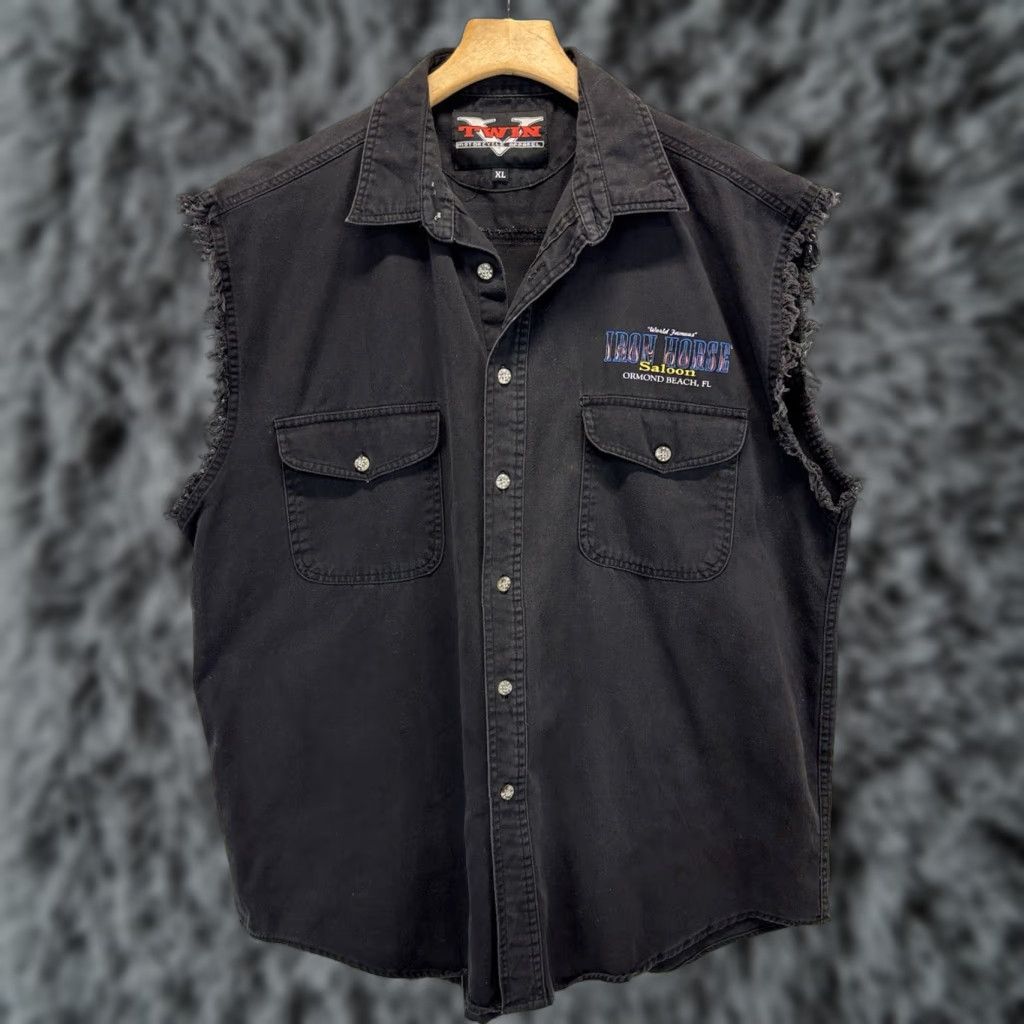Vintage Tein Motorcycle Apparel Cutoff Shirt Xl Black Men S Bike Week 2006 Saloon Graphic Pr Hoodie, Sweatshirt