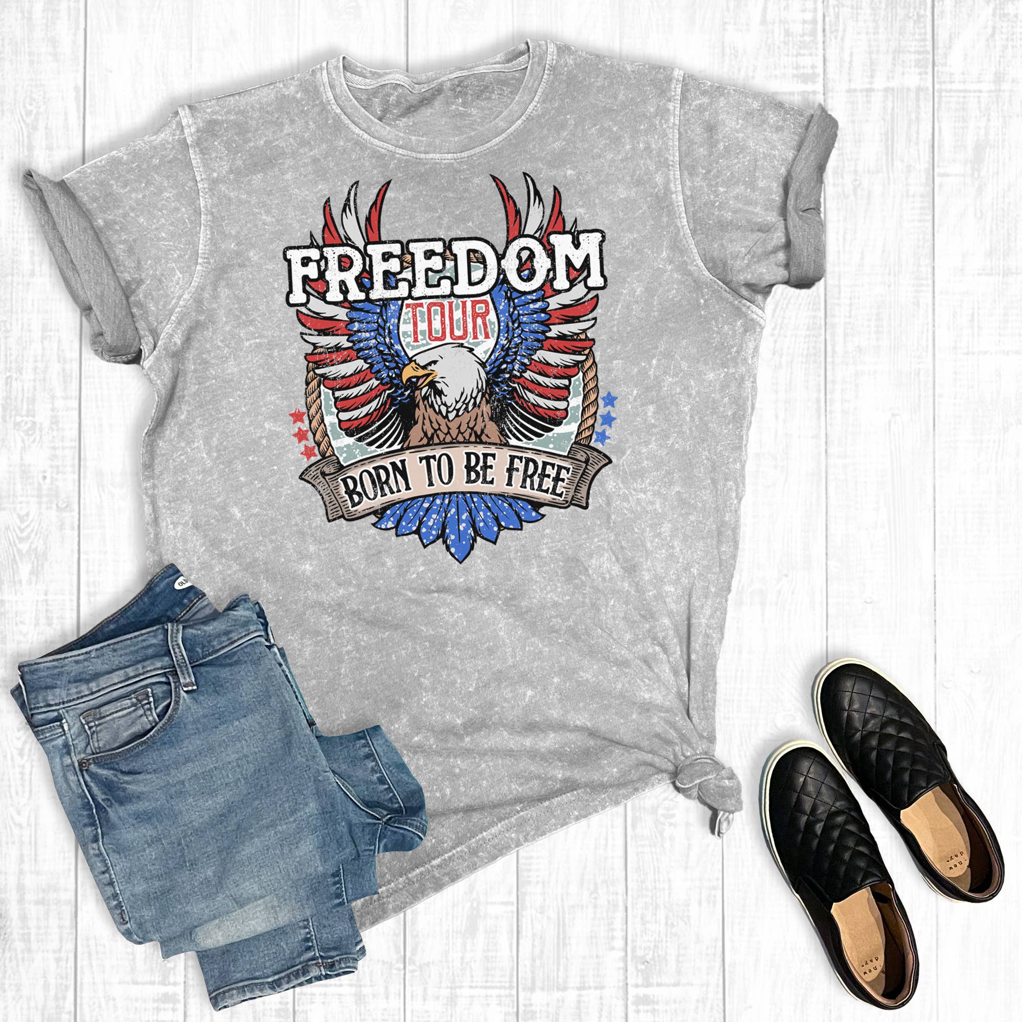 July 4th Freedom Tour Eagle Mineral Wash Graphic Tee Hoodie, Sweatshirt | PodTeesHub.com