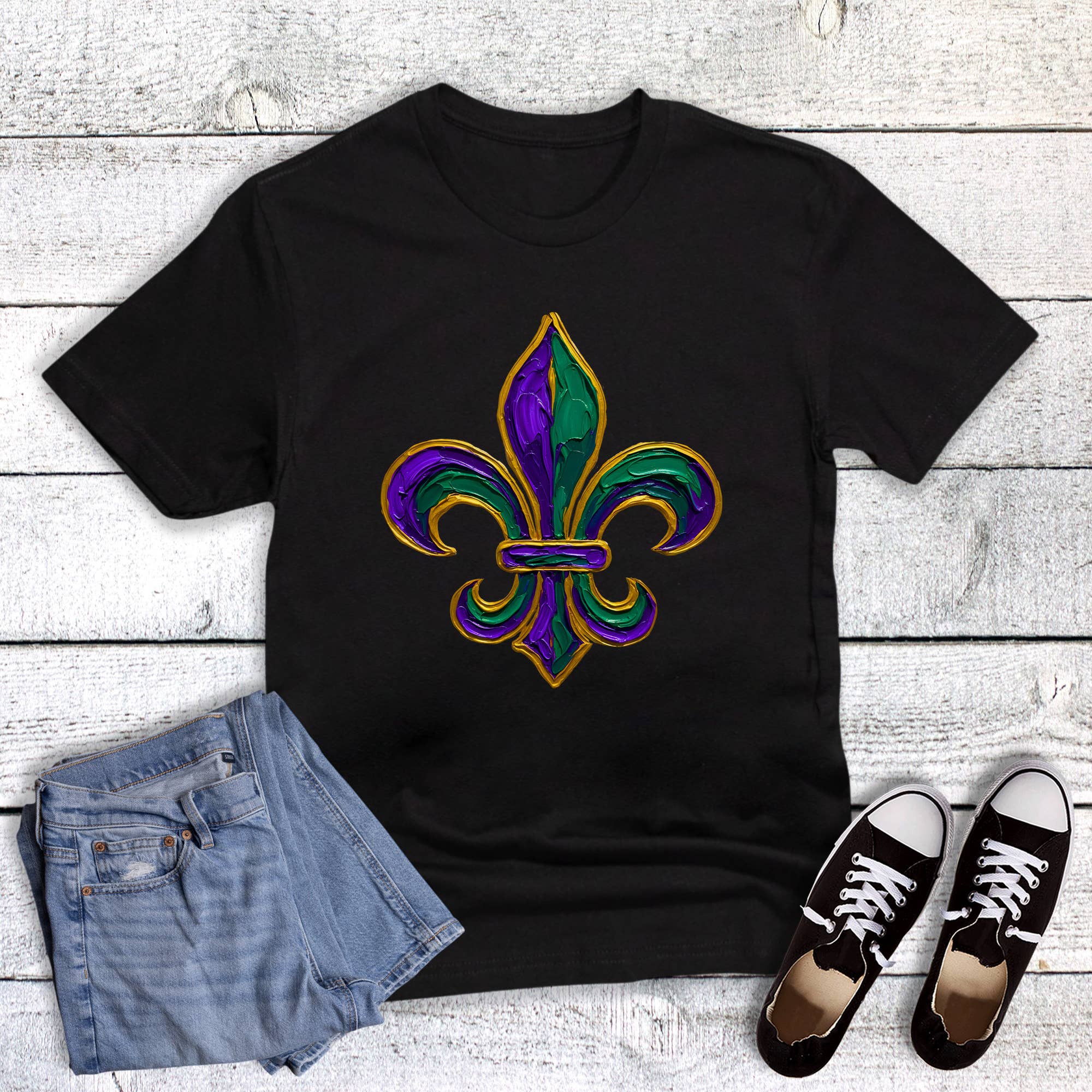 Mardi Gras Brushstroke Fleur De Lis Graphic Tee Hoodie, Sweatshirt | PodTeesHub.com