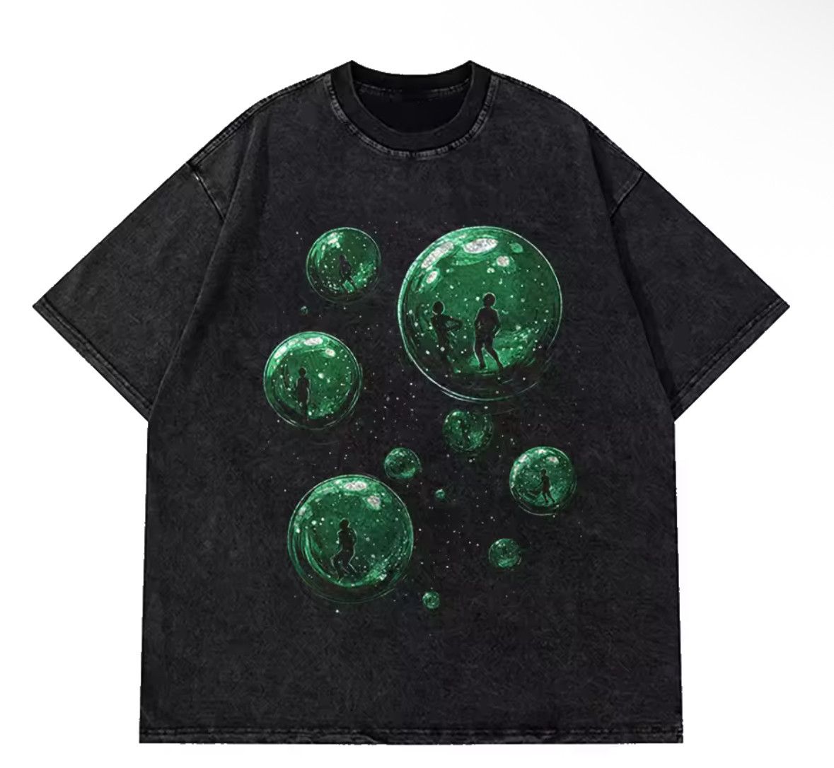 Japanese Brand Vintage Goth Time Fly Bubble Print Acid Washed T Shirt Hoodie, Sweatshirt | PodTeesHub.com