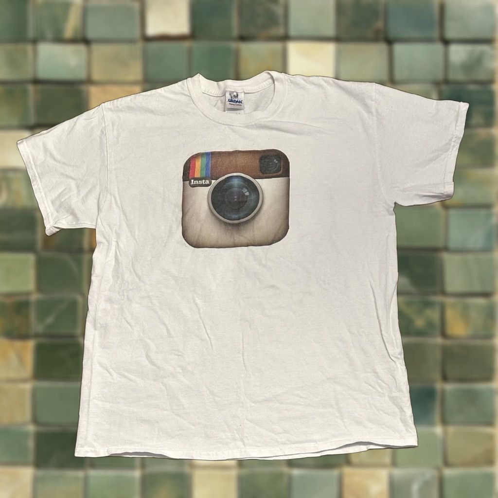 Gildan Vintage Instagram Retro Logo T Shirt Large Original Men L White 90s Rock Music Logo Gildan Hoodie, Sweatshirt
