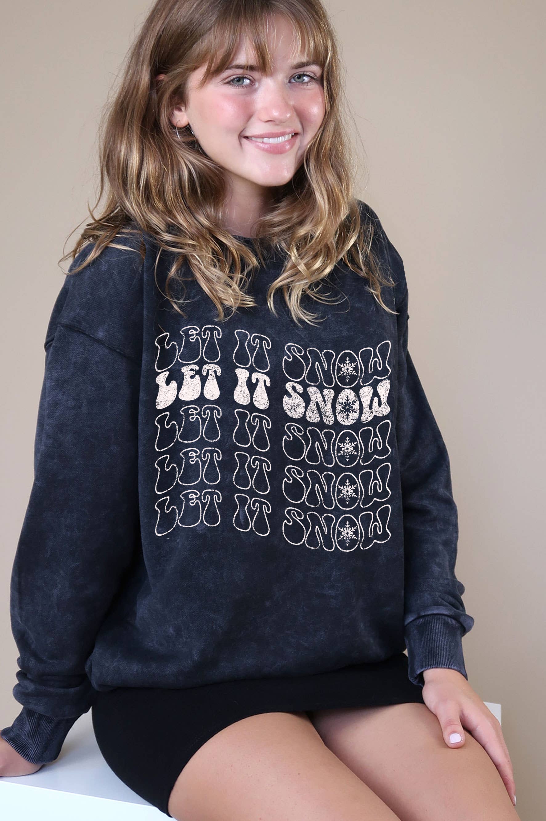 Let It Snow Snowflake Mineral Graphic Brushed Sweatshirt T-Shirts, Hoodie | PodTeesHub.com