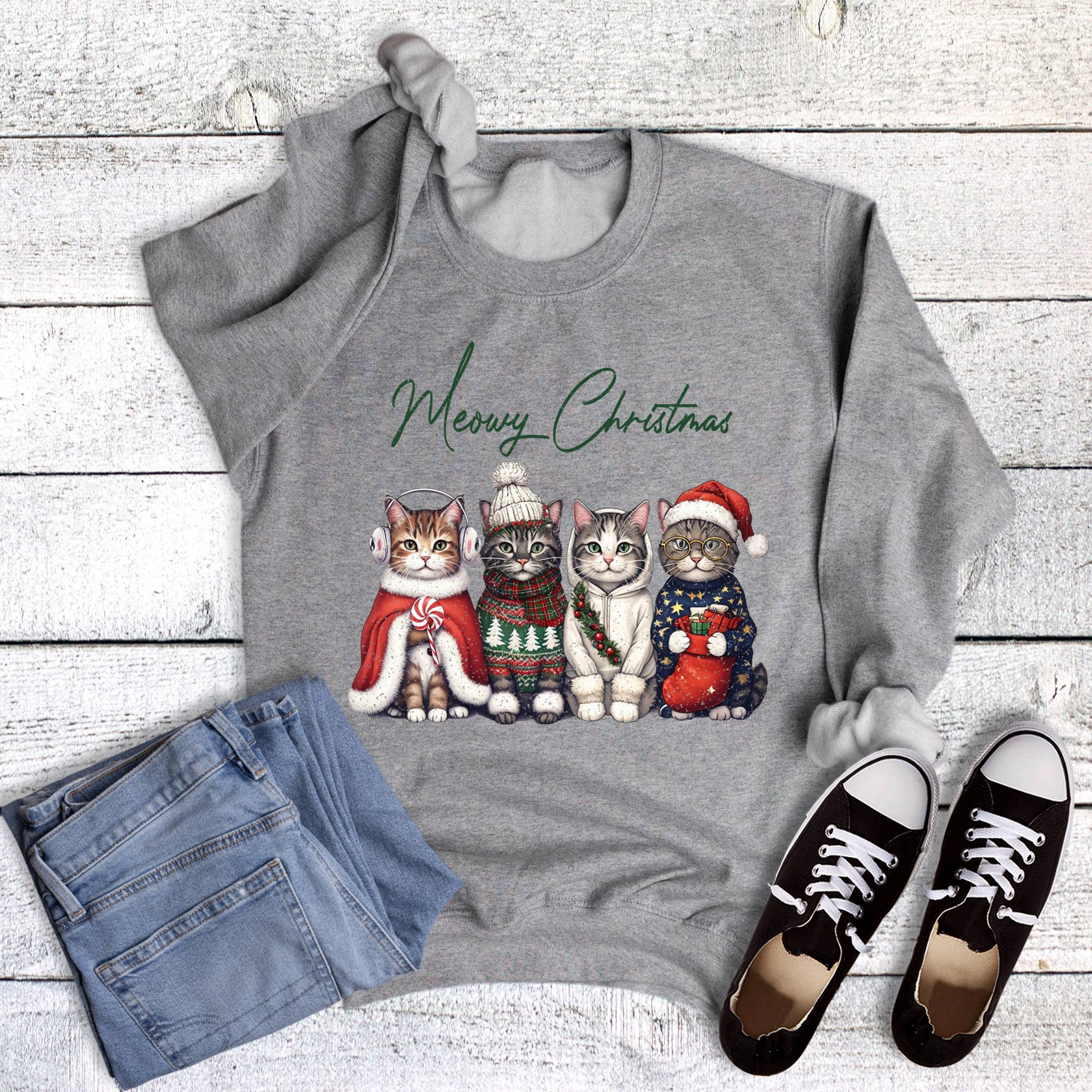 Merry Christmas Cats Sweatshirt T-Shirts, Hoodie | PodTeesHub.com