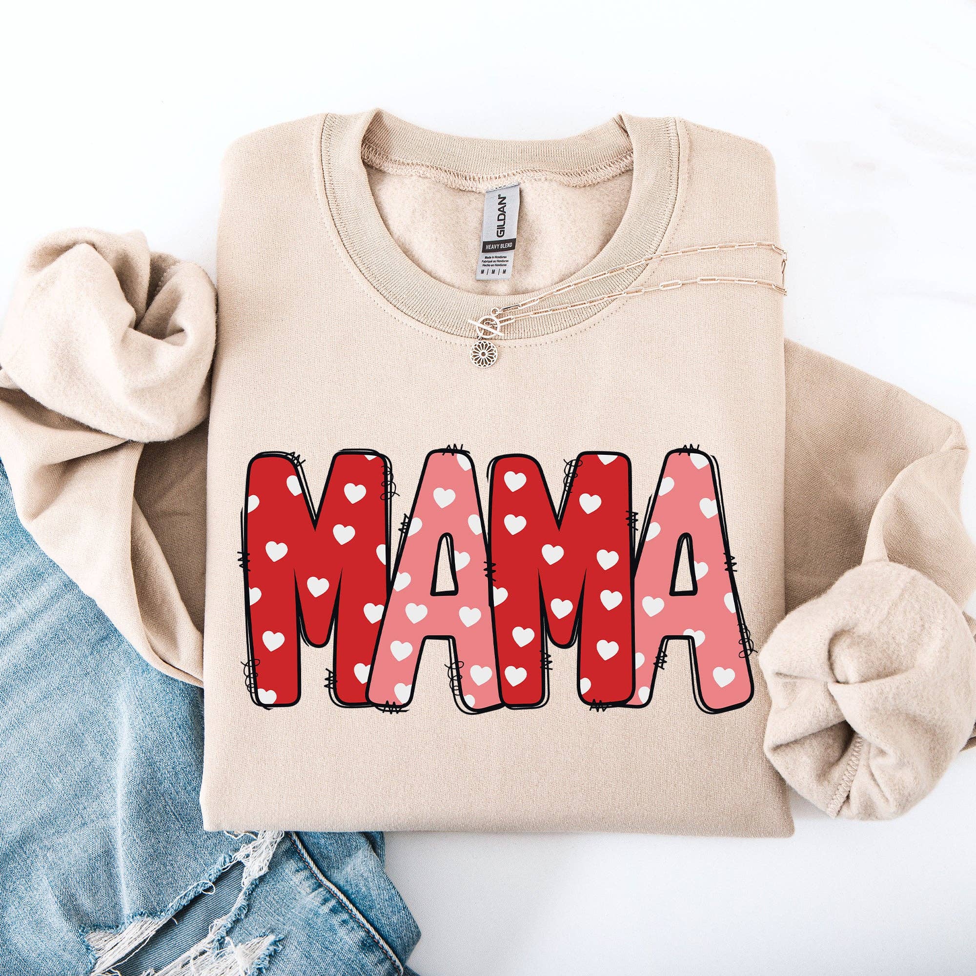 Mama, Valentine's Day, Hearts, Cute Sweatshirt T-Shirts, Hoodie | PodTeesHub.com