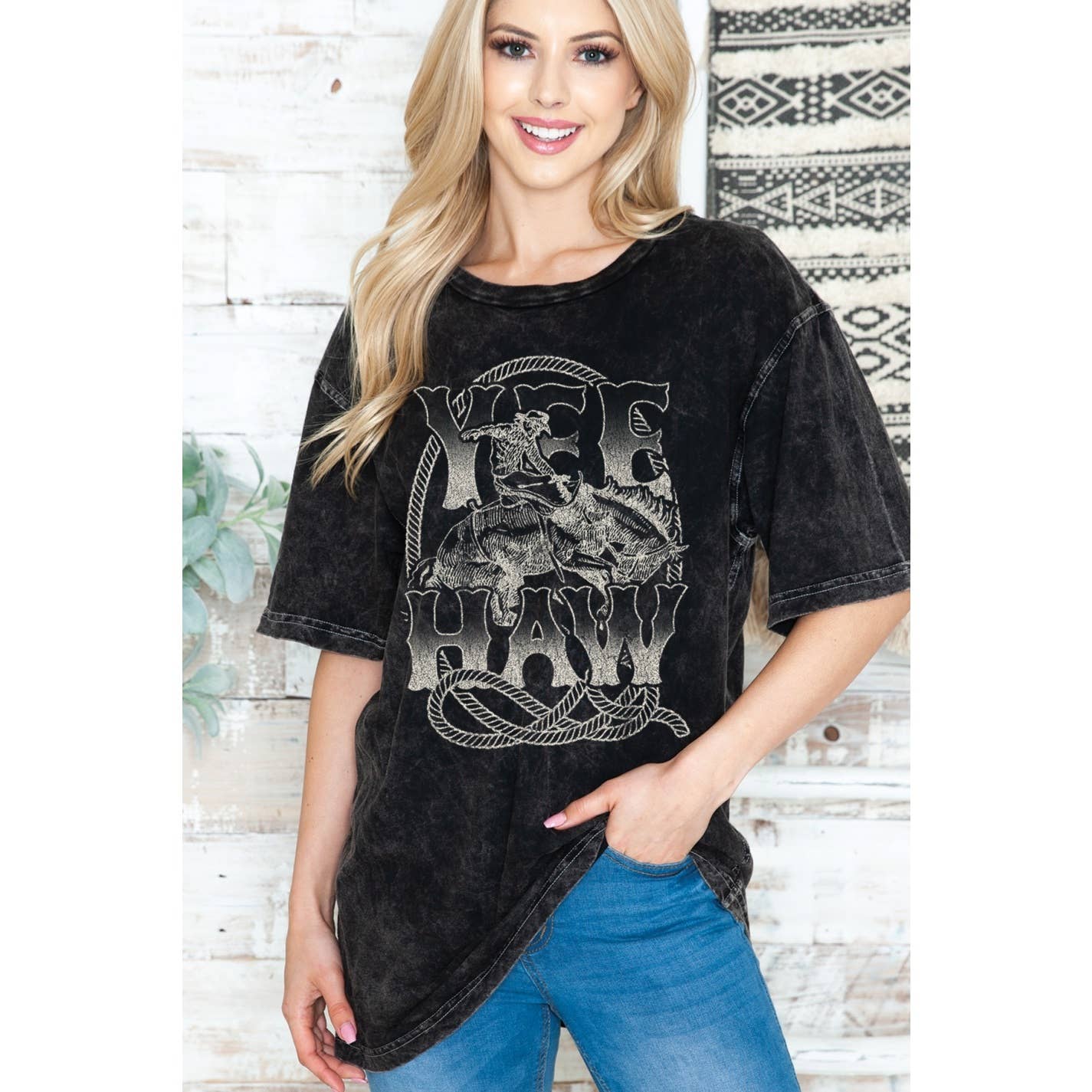 Yee Haw Unisex Oversized Mineral Wash T-Shirt Hoodie, Sweatshirt | PodTeesHub.com