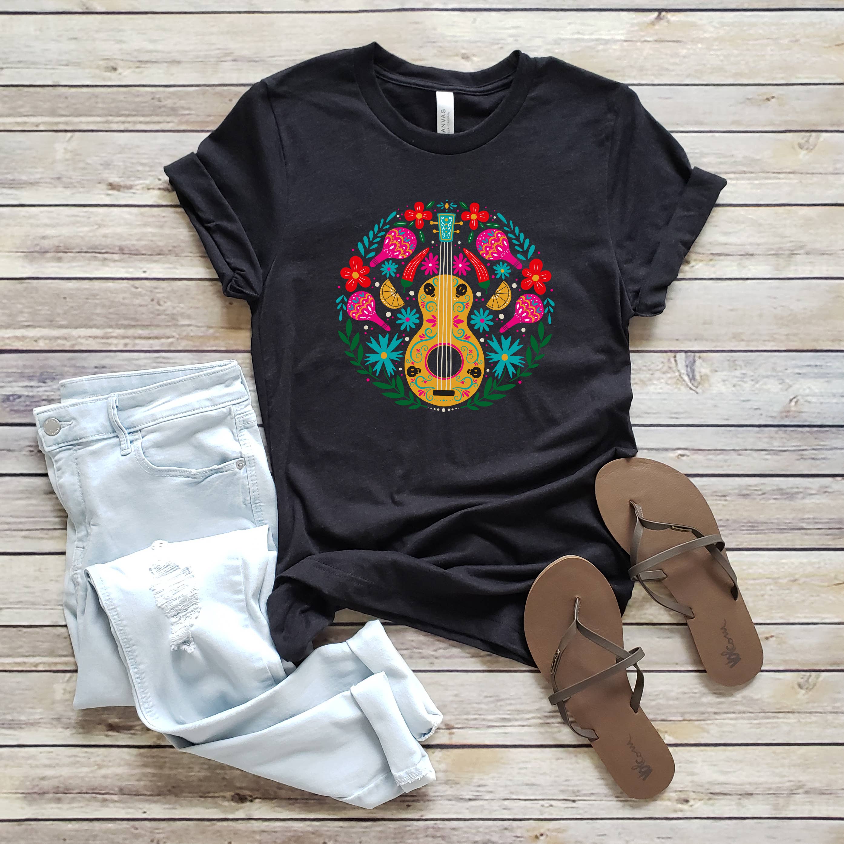 Day of the Dead Guitar Tee | Halloween | Sizes XS-2XL Hoodie, Sweatshirt | PodTeesHub.com