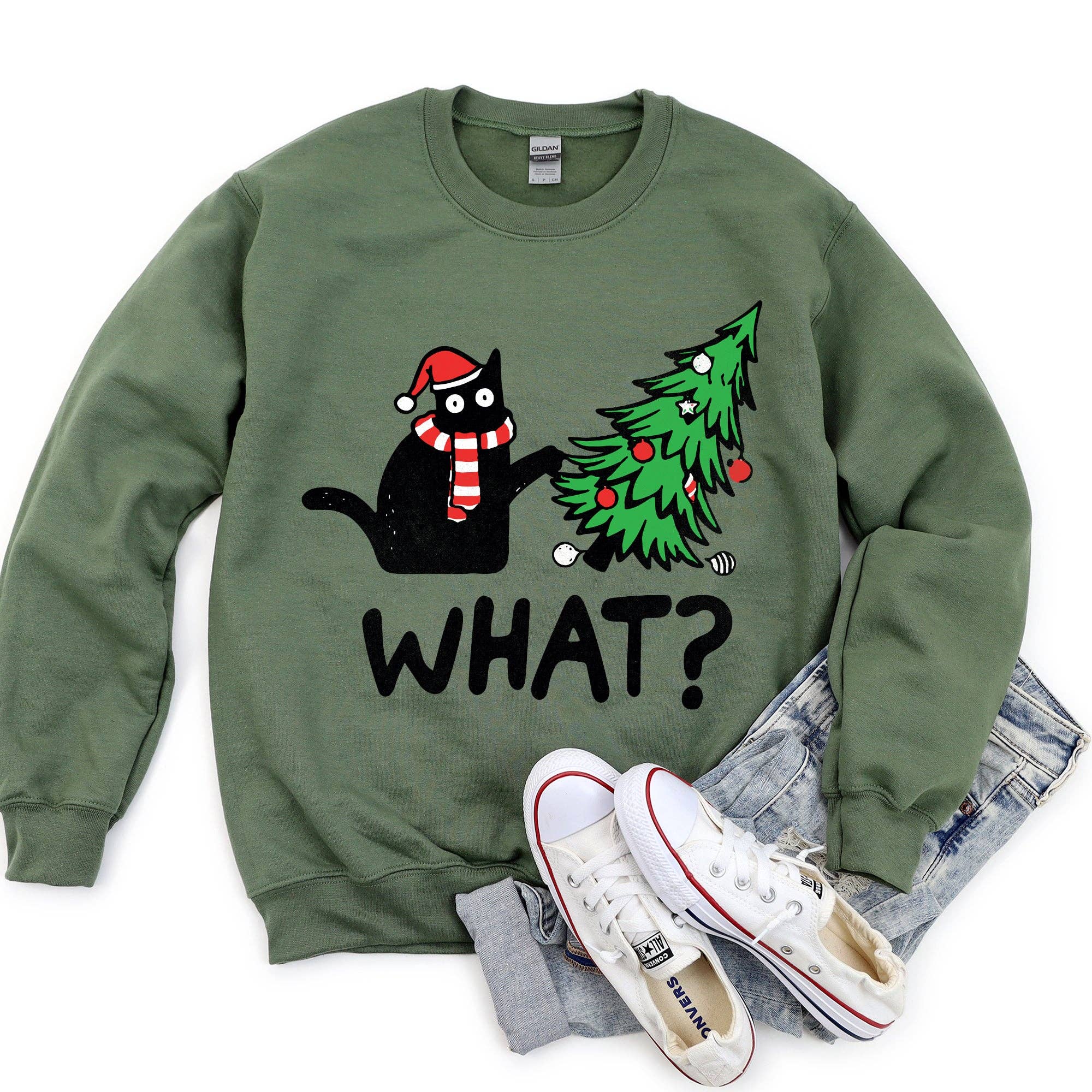 Bad Cat Christmas Tree, What, Sweatshirt T-Shirts, Hoodie | PodTeesHub.com