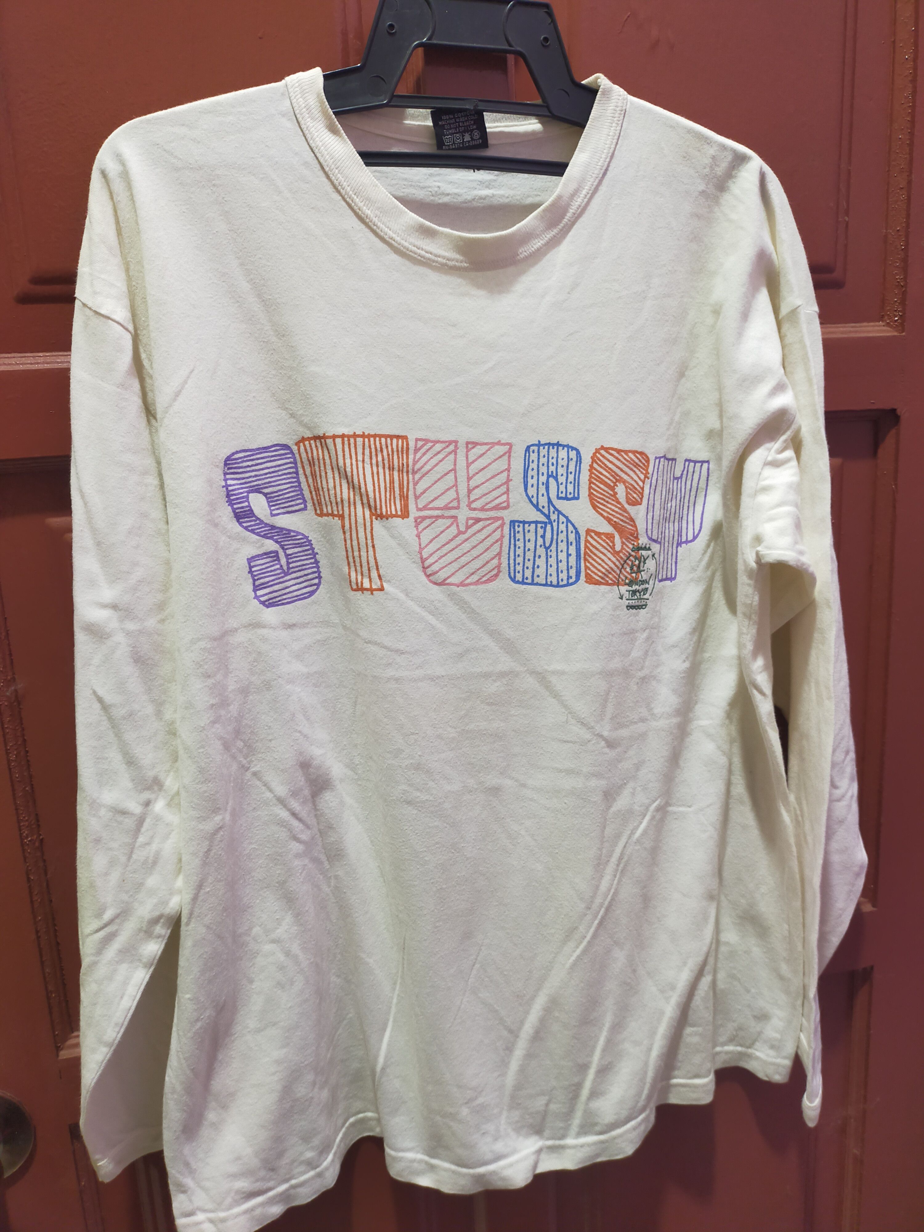 Vintage Stussy Long Sleeve Thrashed Tee Hoodie, Sweatshirt | PodTeesHub.com