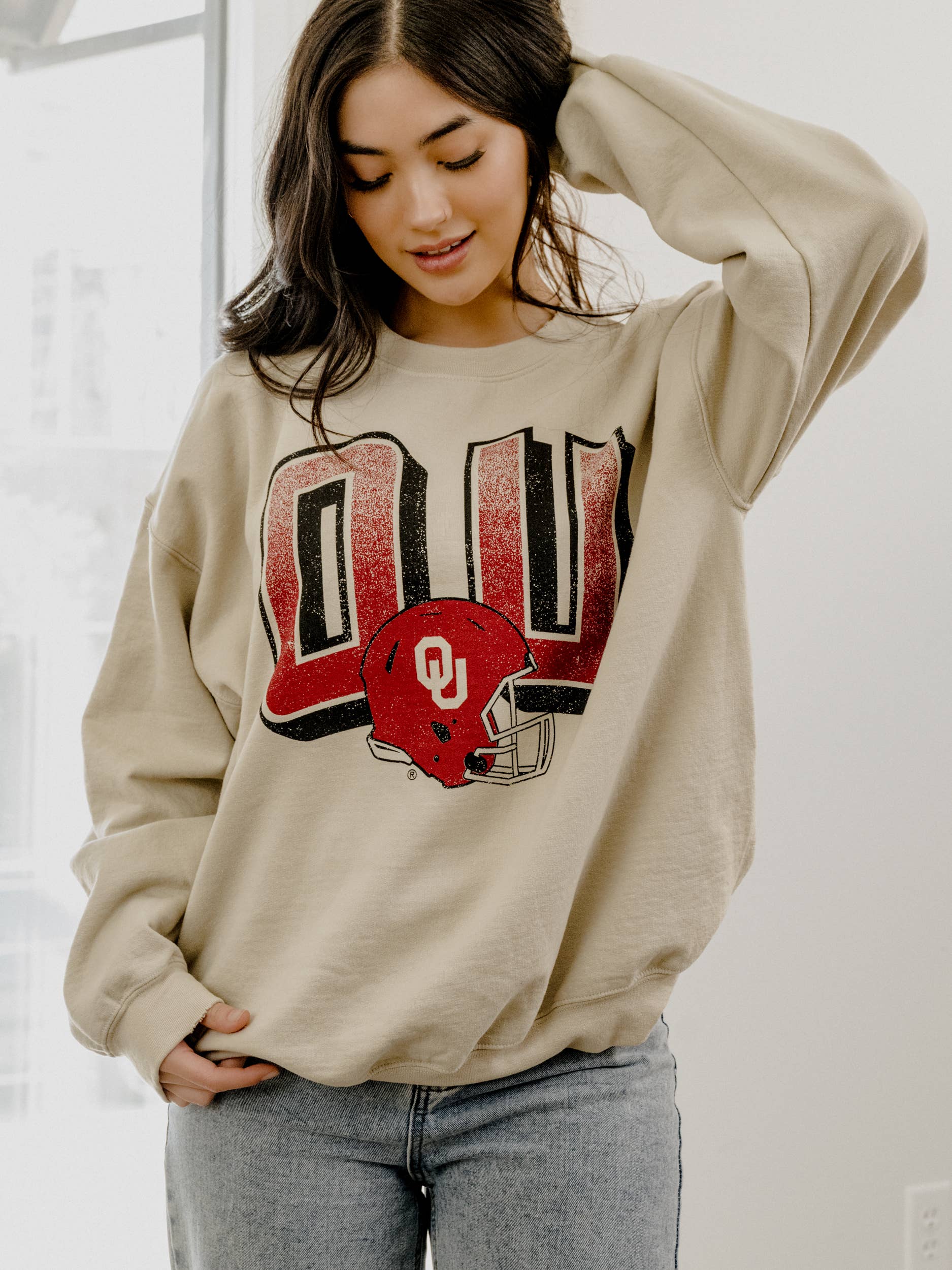Ou Sooners Helmet Fade Sand Thrifted Sweatshirt T-Shirts, Hoodie | PodTeesHub.com